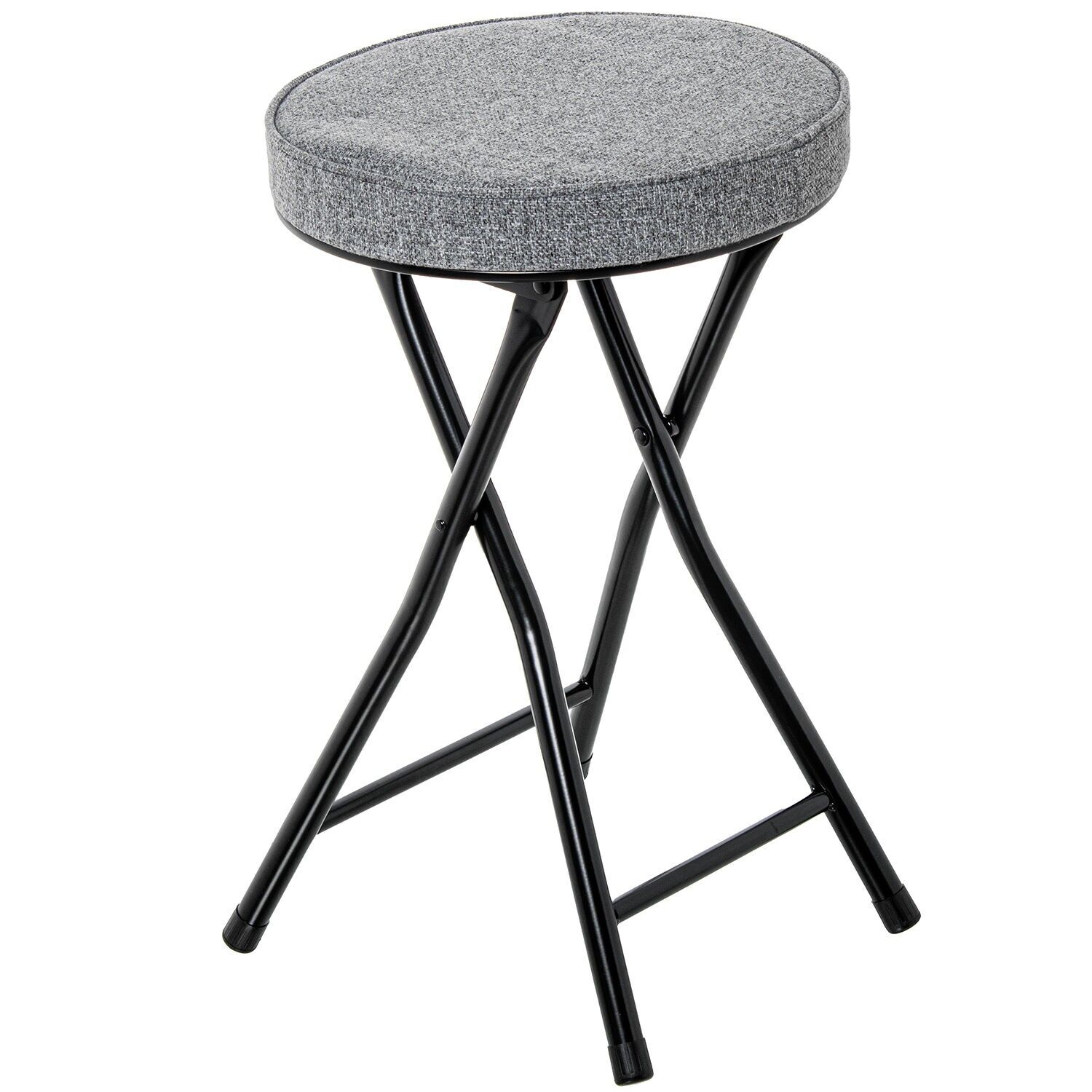 Folding stool, black metal, grey fabric, 30x49cm ST85000