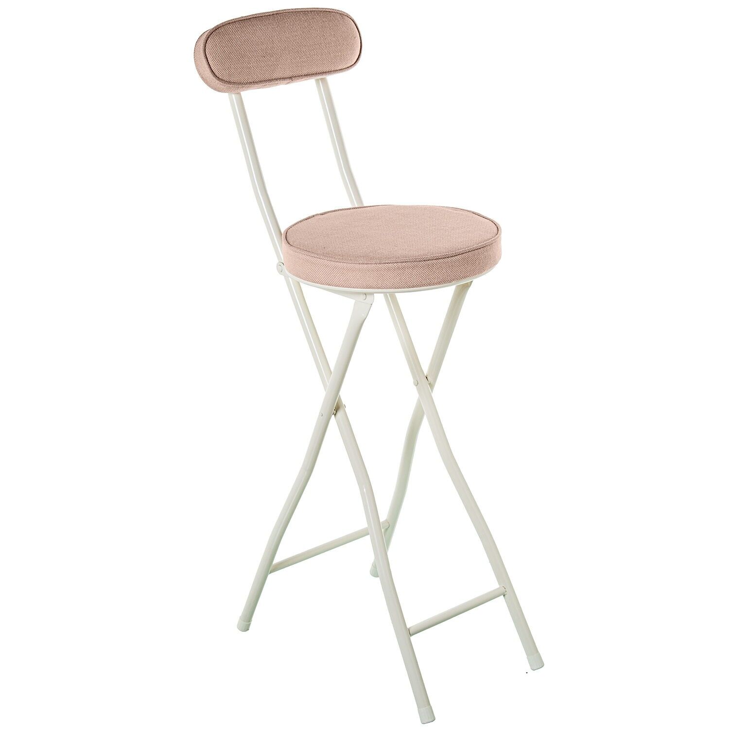 Taburete alto con respaldo metalblanco tela beige 30x42x93cm altasiento:66cm ST85004