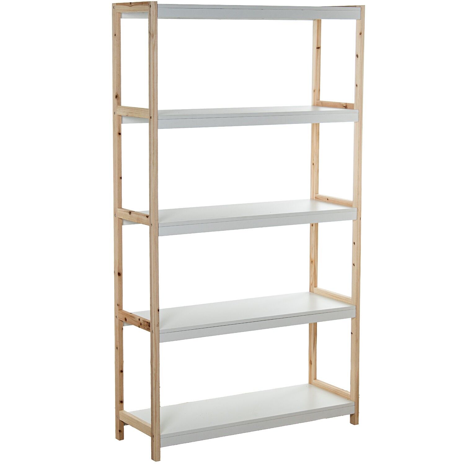 Estanteria madera 5 niveles blanco, natural 84x30x151cm ST85008