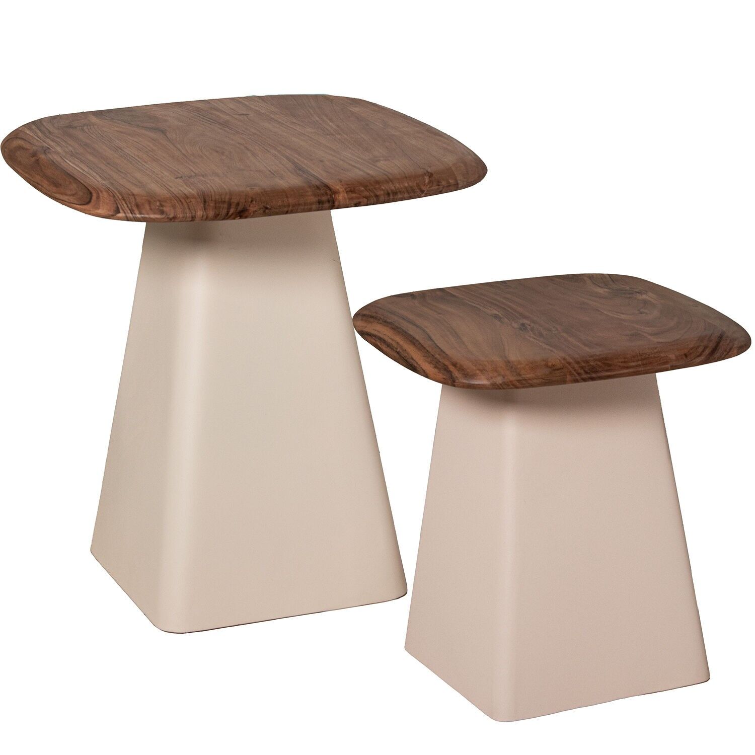 Set of 2 acacia wood side tables with iron base, 50x50x52 and 40x40x42cm ST85106