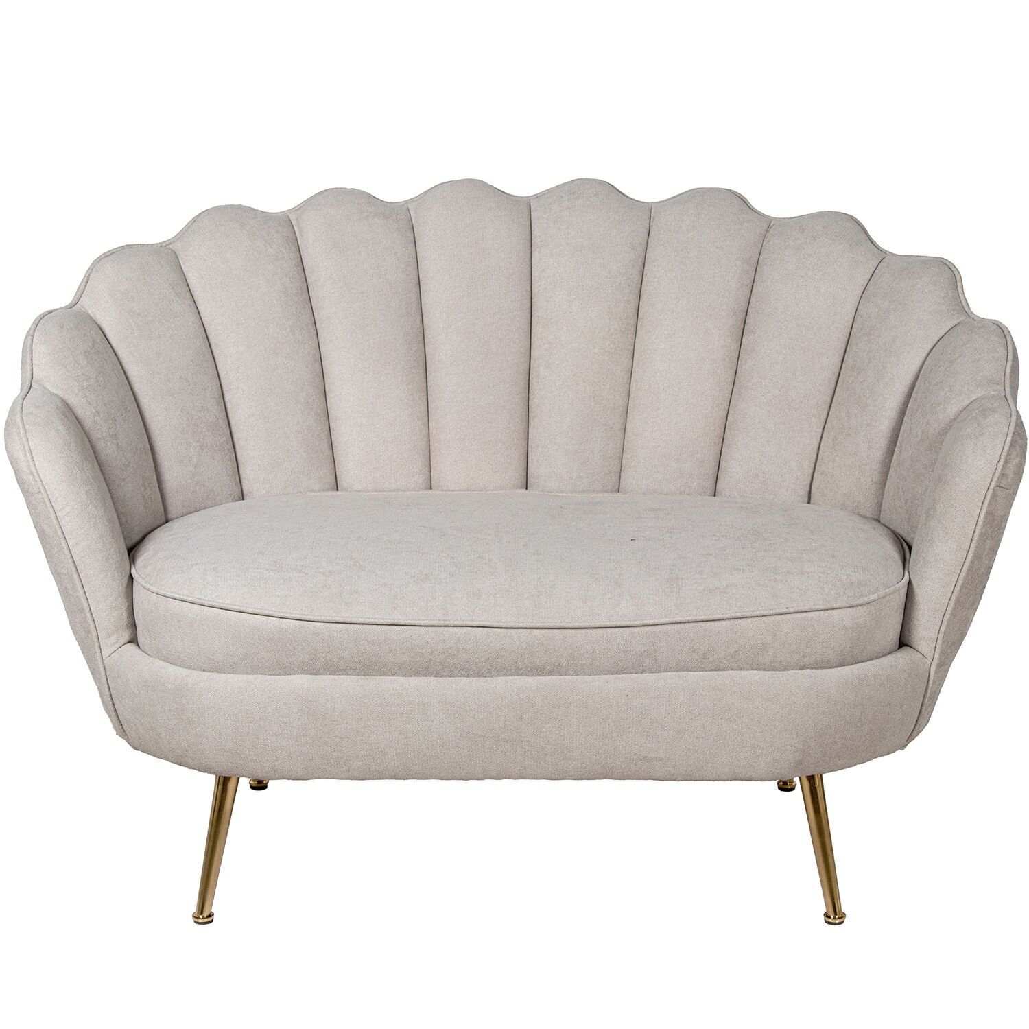 Sofa 2 plazas madera tela beige patas metal doradas 129x87x76cm alt asiento:46cm ST85132