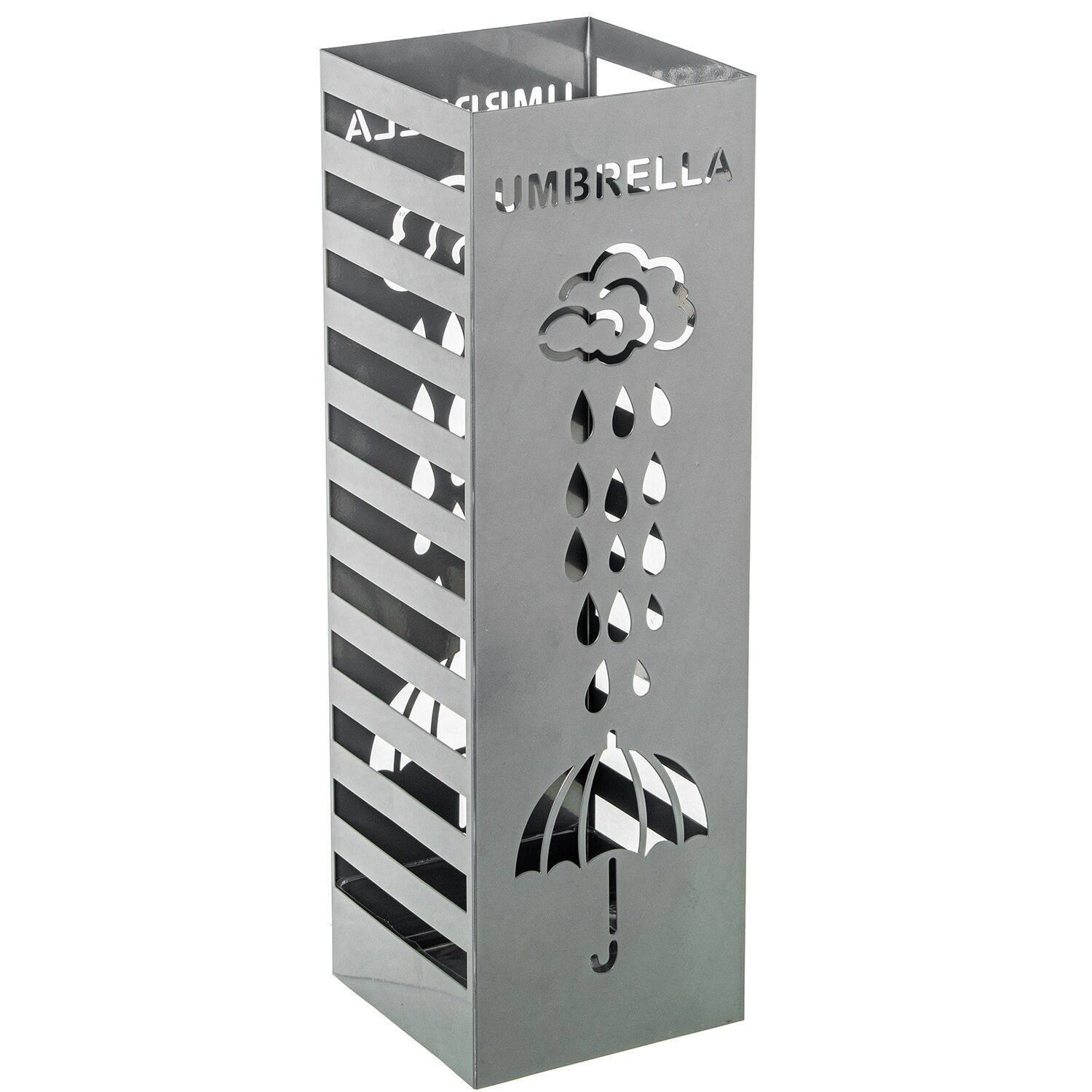 Square silver metal umbrella stand, rainproof, 15.5 x 15.5 x 49 cm ST85185