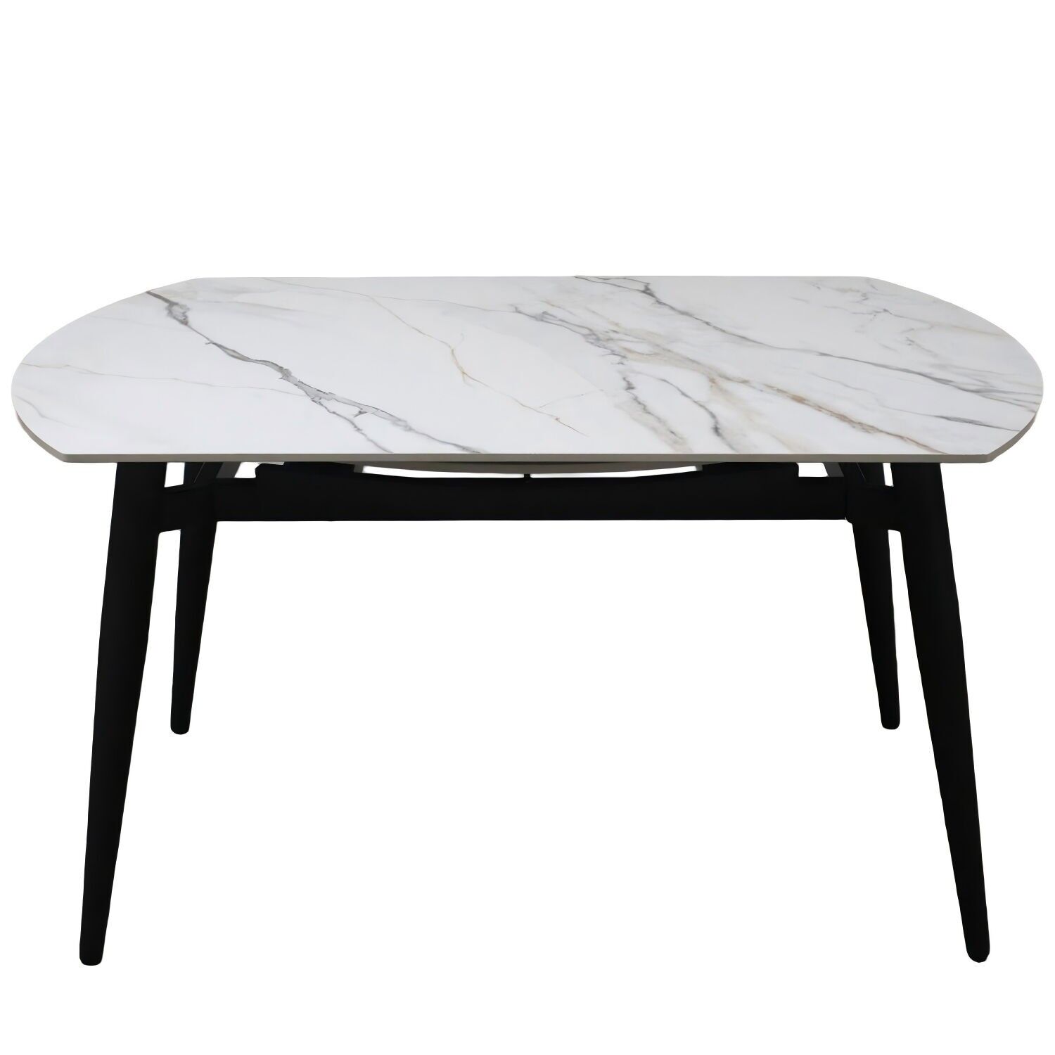Extendable dining table, stone-effect finish, with metal legs, 85-135x135x75cm ST85636