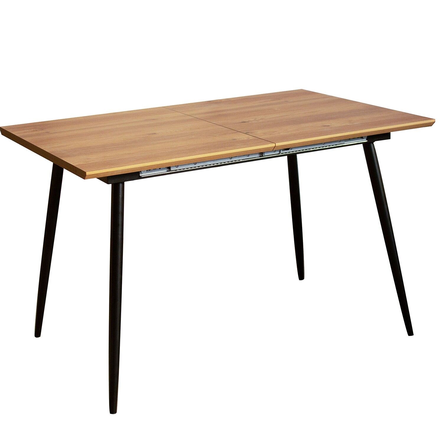 Extendable table, melamine with wood effect, black metal legs (120-160)x80x76cm ST85754