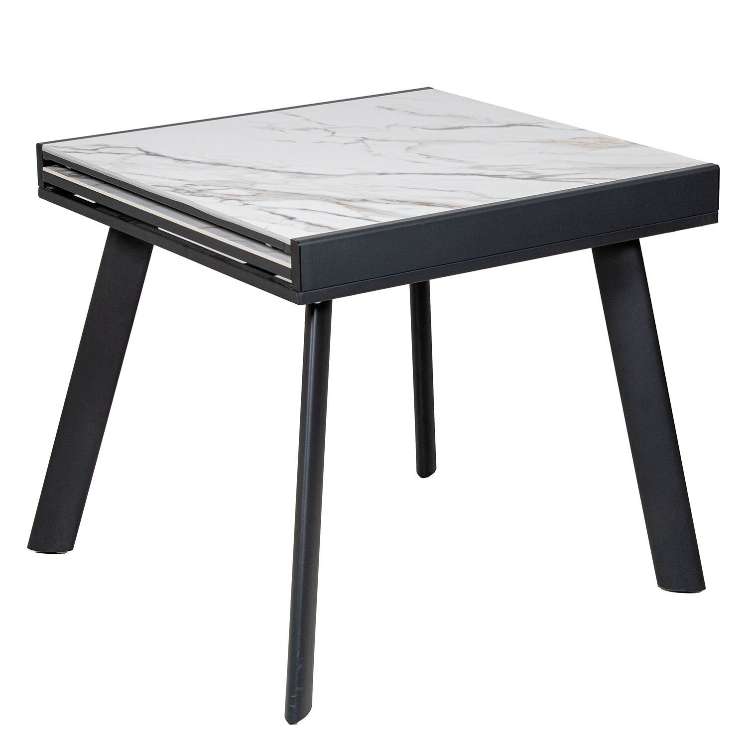 Extendable dining table, stone-effect finish, with metal legs, 80-160x80x75cm ST85640