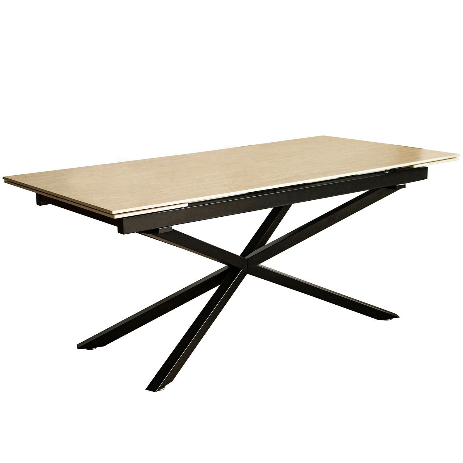 Extendable ceramic table with travertine effect, black metal legs (180-240)x90x76 cm ST85761