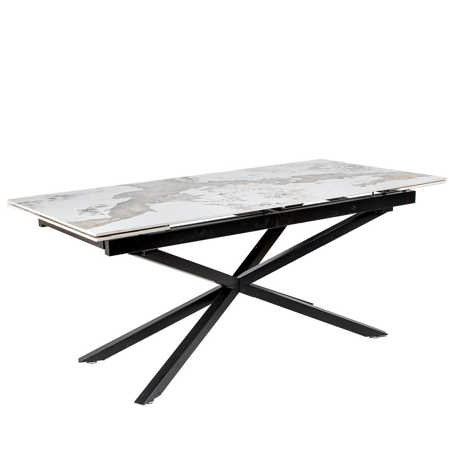 Extendable ceramic table with marble effect and black metal legs (180-240)x90x76 cm ST85763