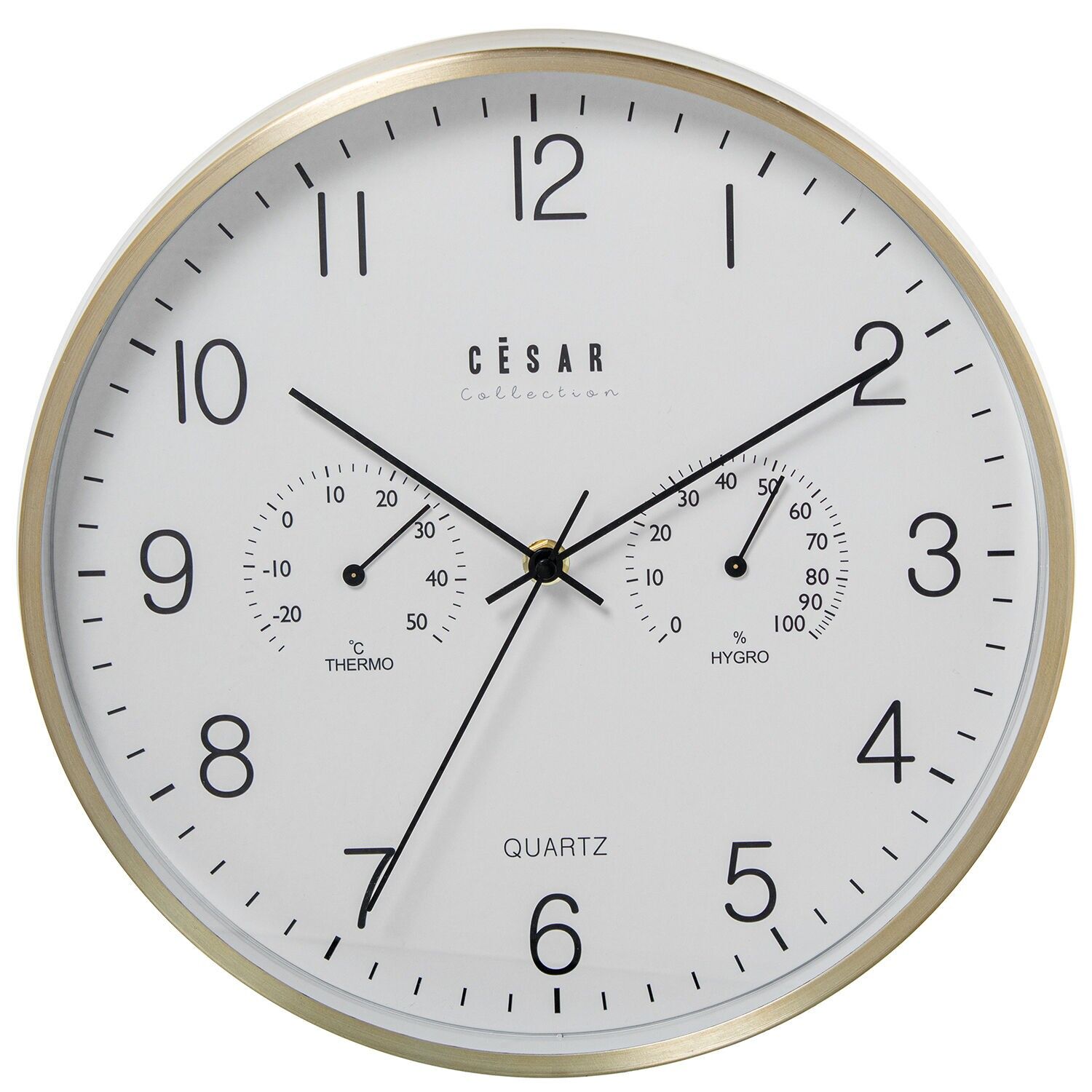 Aluminum wall clock 30cm gold frame with thermometer and hygrom 30x4cm battery: 1xaa not included ST86292