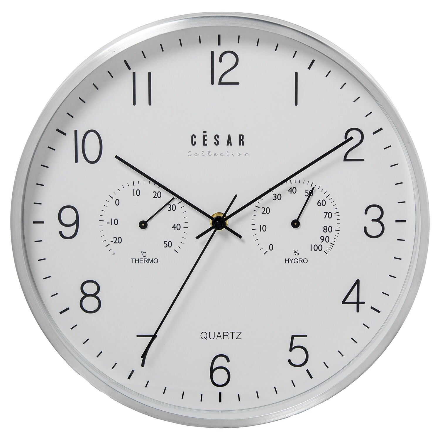 Aluminum wall clock, 30cm, aluminum frame, with thermometer and hygrometer, 30x4cm, battery: 1 x AA (not included) ST86293