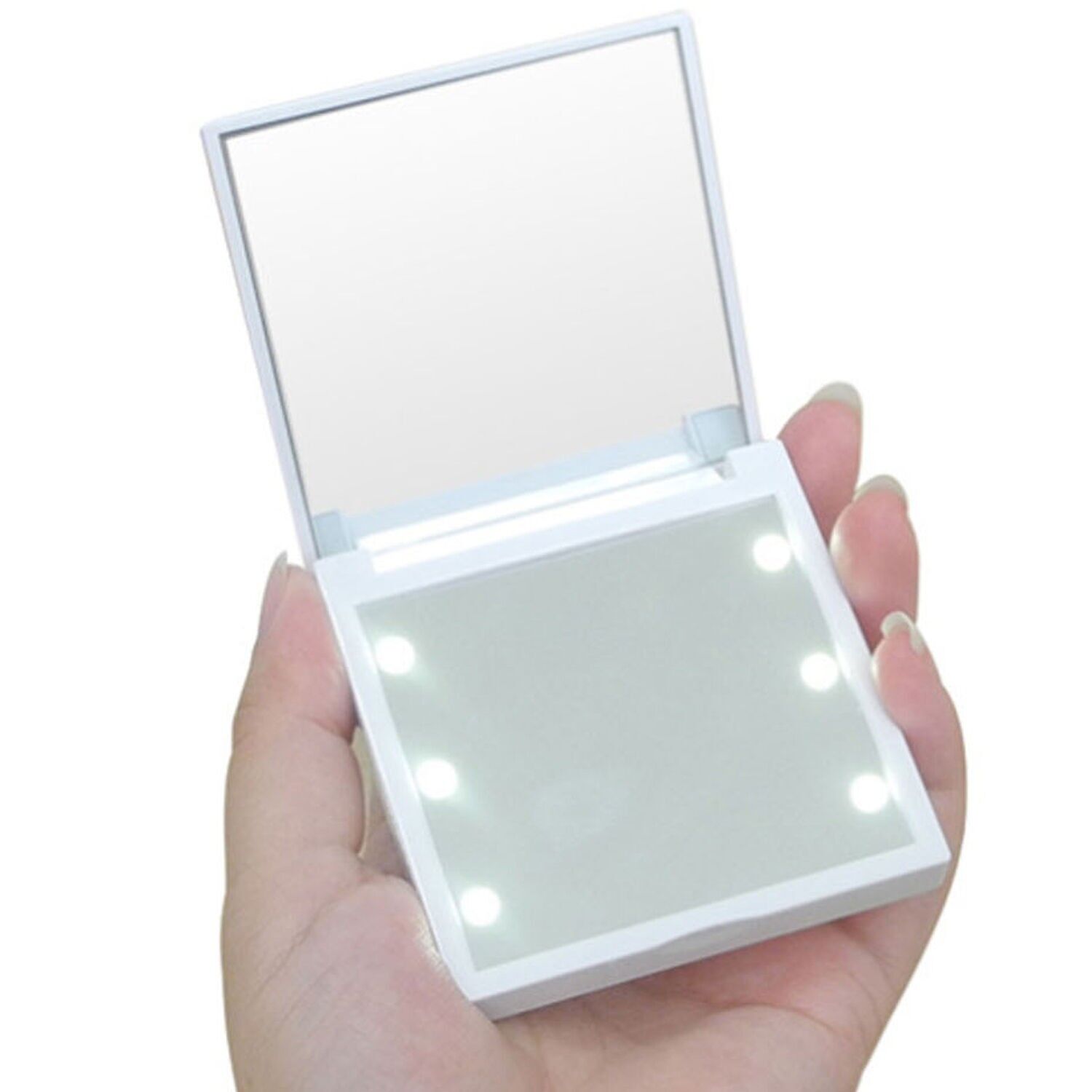 Specchio portatile con luce LED, acrilico bianco, 7x7x1,2cm ST86992
