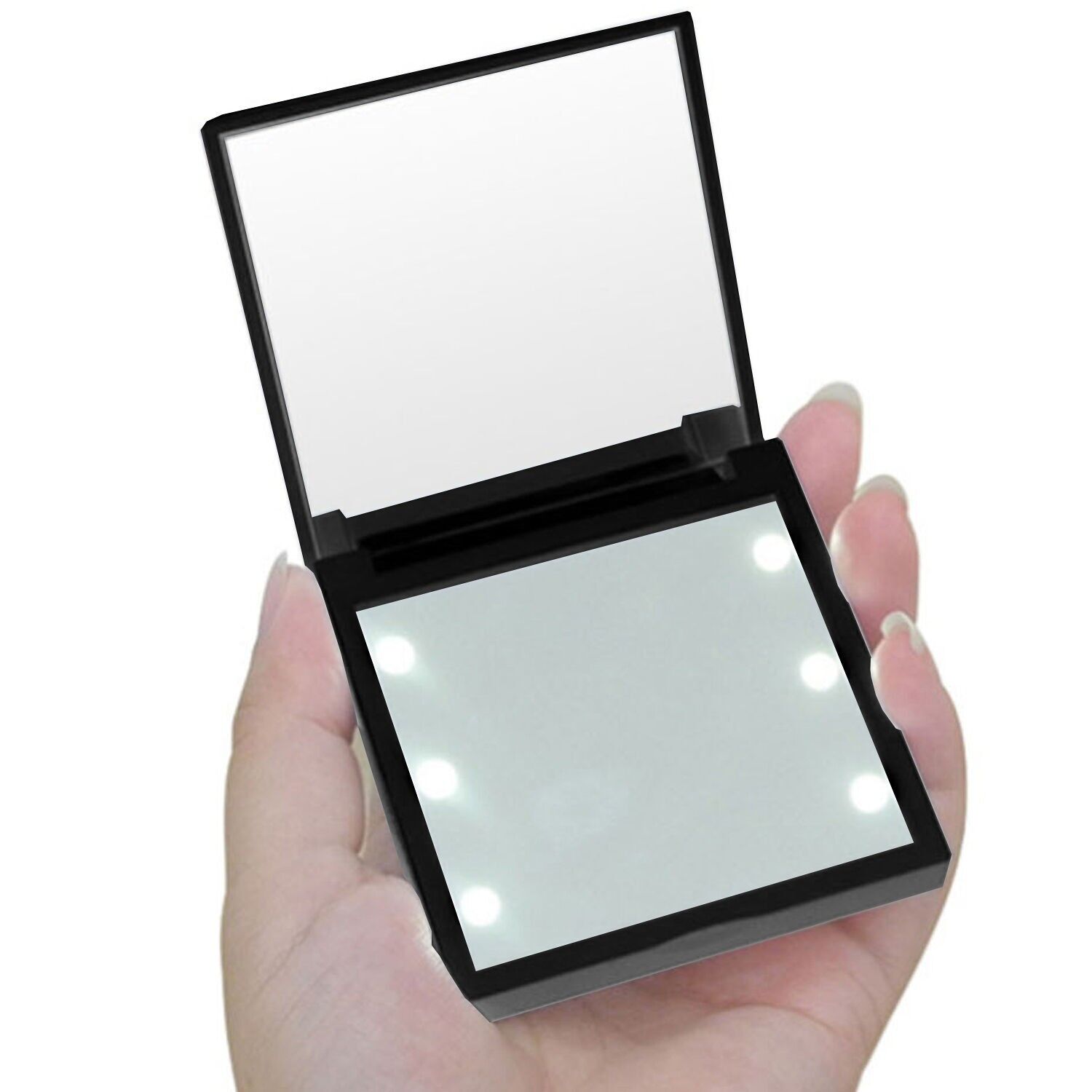 Specchio portatile con luce LED, acrilico nero, 7x7x1,2cm ST86993