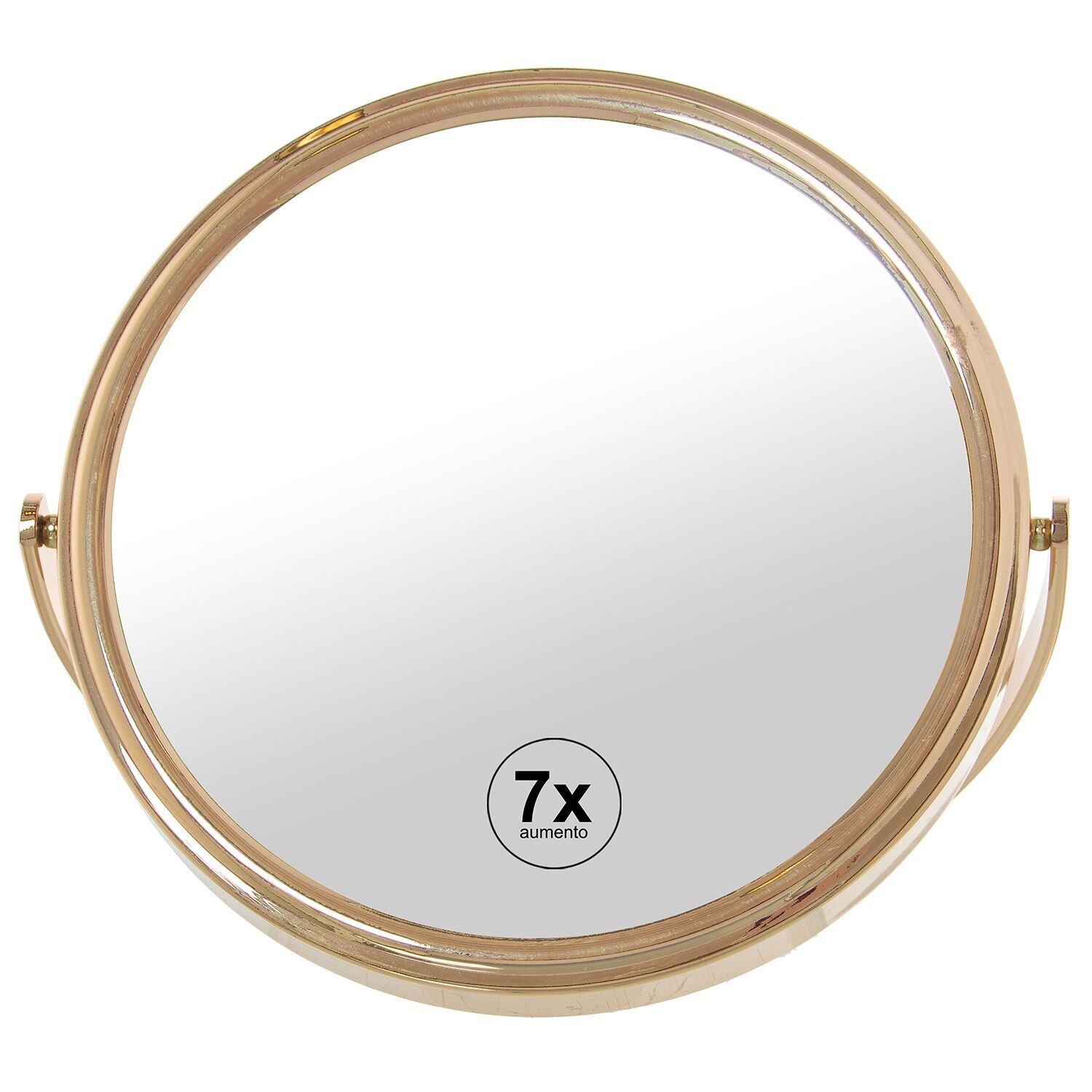 Specchio ingranditore, 2 lati, x1, x7, metallo dorato, 17x12x20cm ST87087