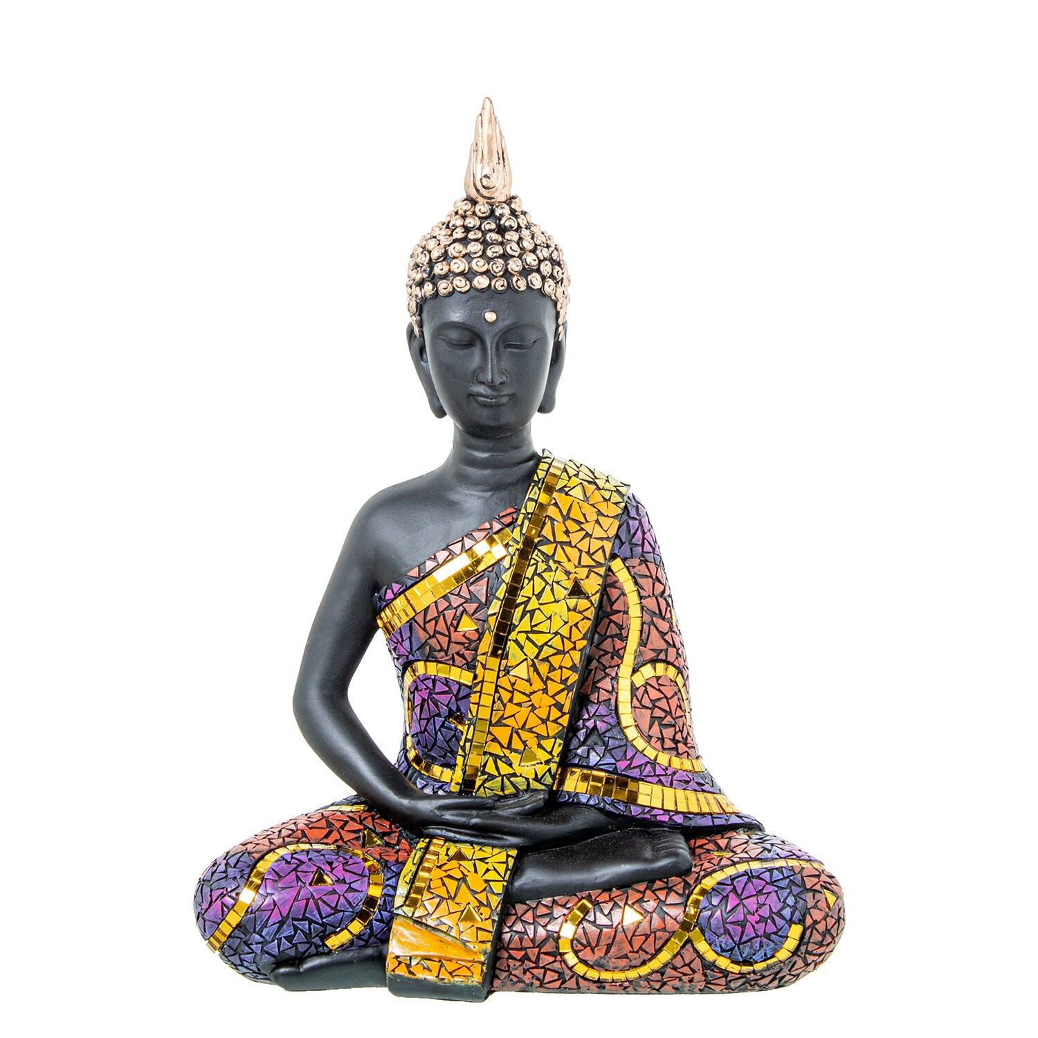 Figura di Buddha in resina, colori a mosaico, 22x13x30cm ST61961