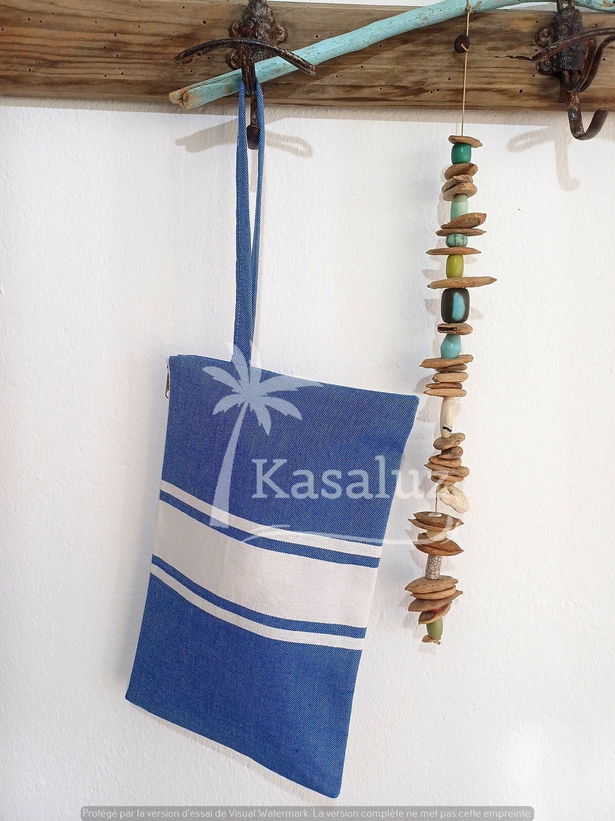 Borsa da spiaggia autentica in 100% cotone con fodera in plastica - Blu reale