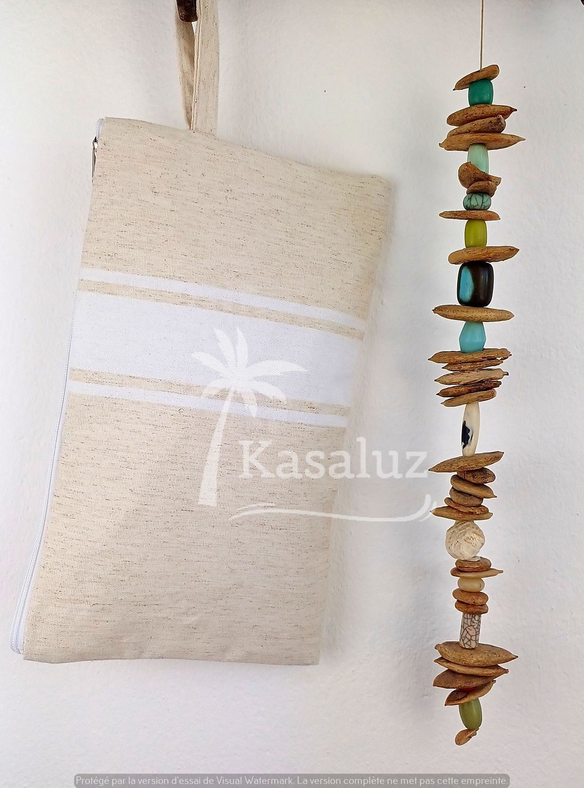 Borsa da spiaggia autentica in 100% cotone con interno in plastica beige