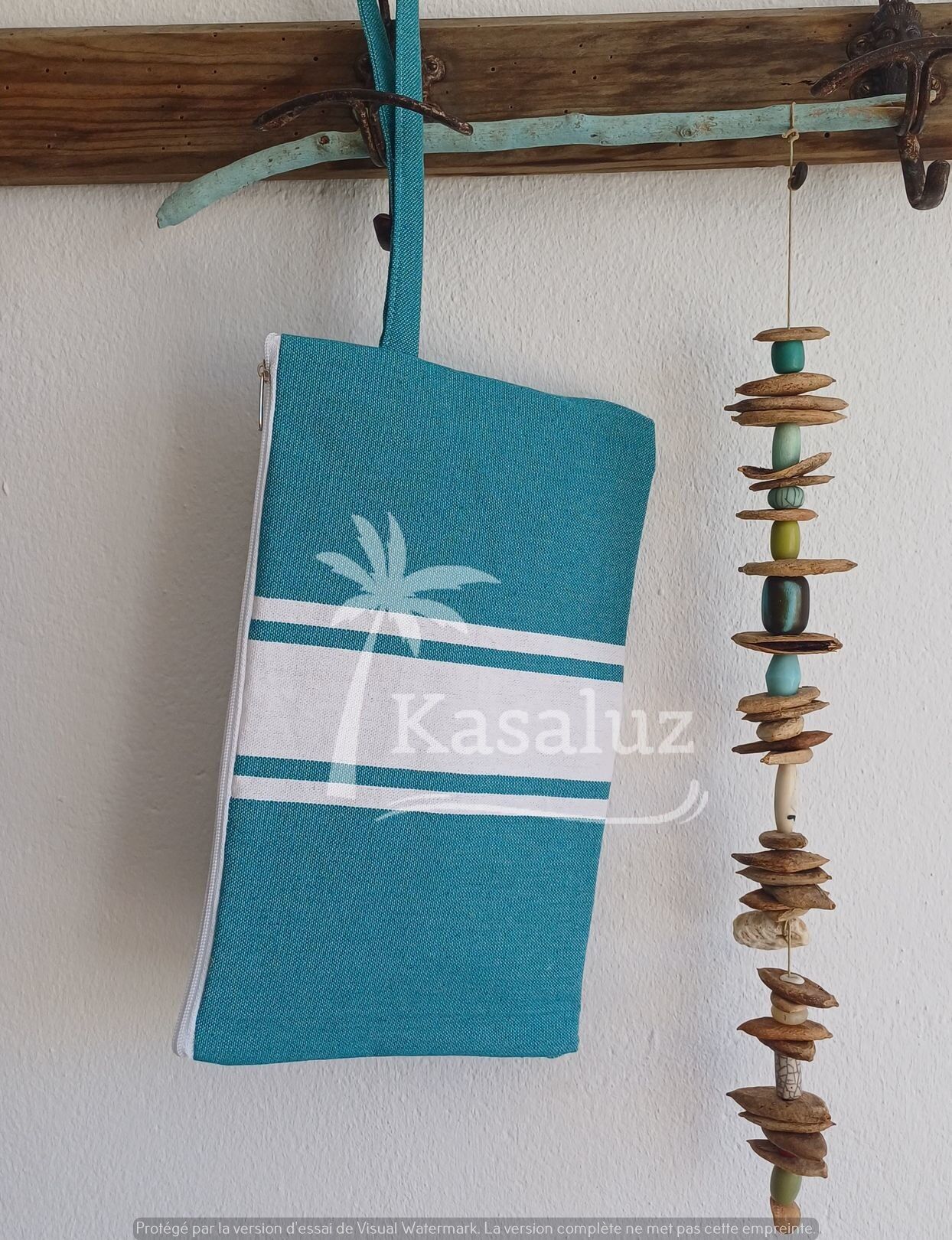 Borsa da spiaggia autentica in 100% cotone con fodera in plastica - Pavone