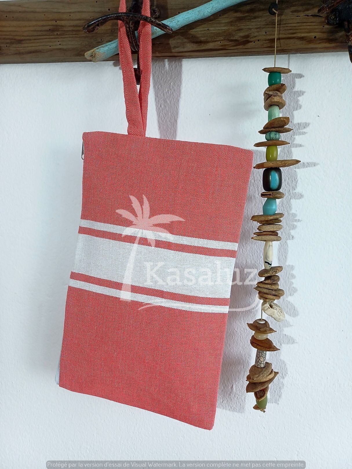 Borsa da spiaggia autentica in 100% cotone con fodera in plastica – Corallo