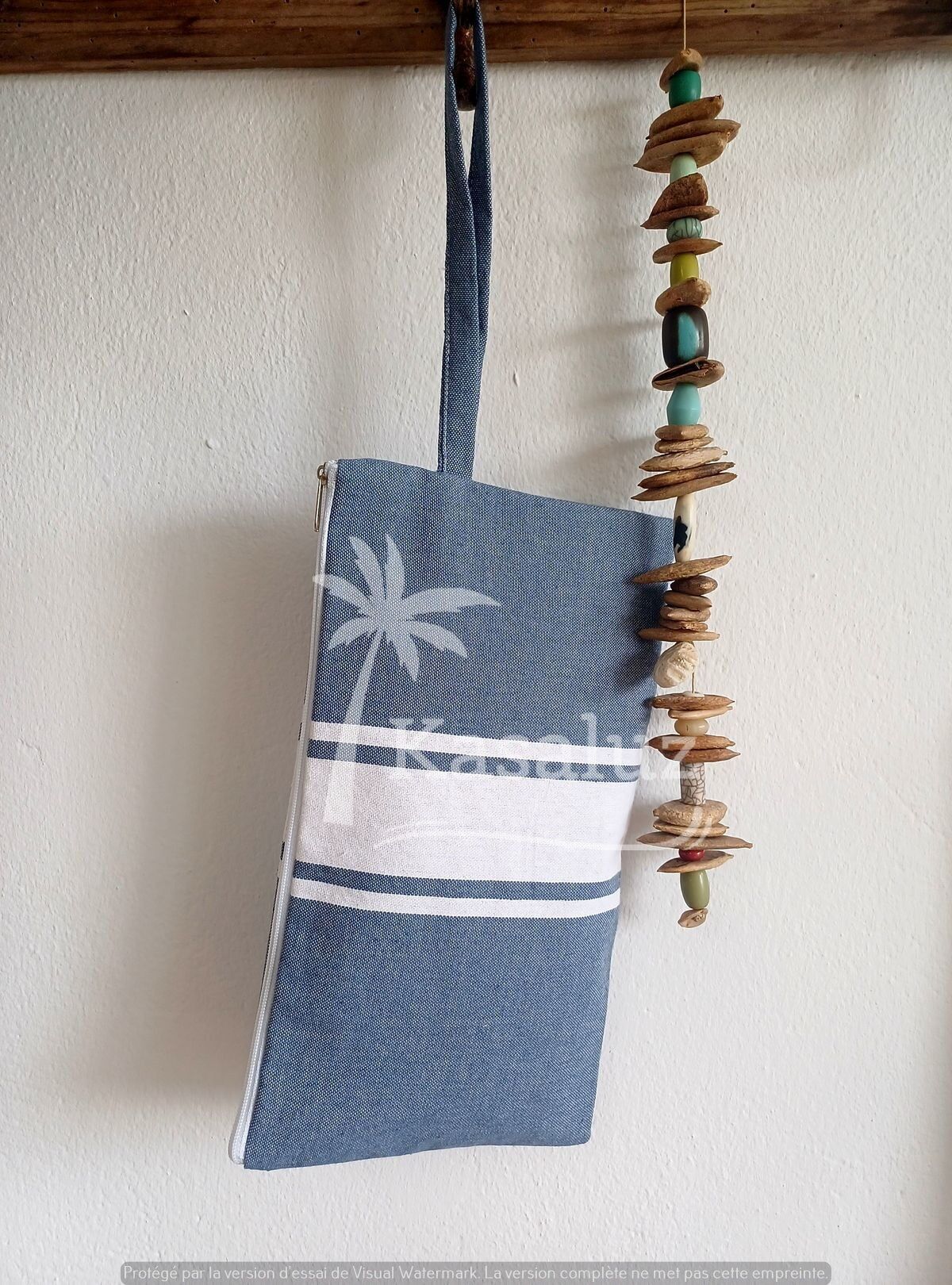 Borsa da spiaggia autentica in 100% cotone con fodera in plastica – Blu grigiastro