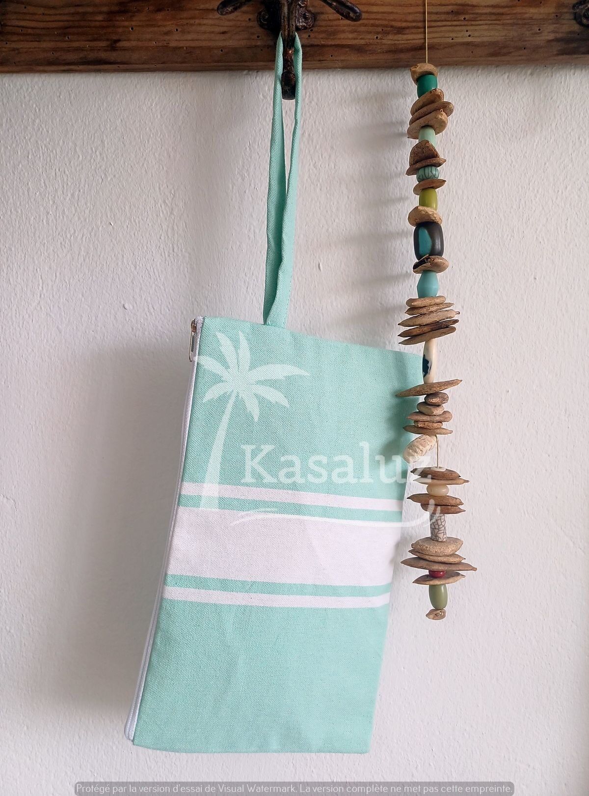 Borsa da spiaggia autentica in 100% cotone con fodera in plastica - Verde acqua