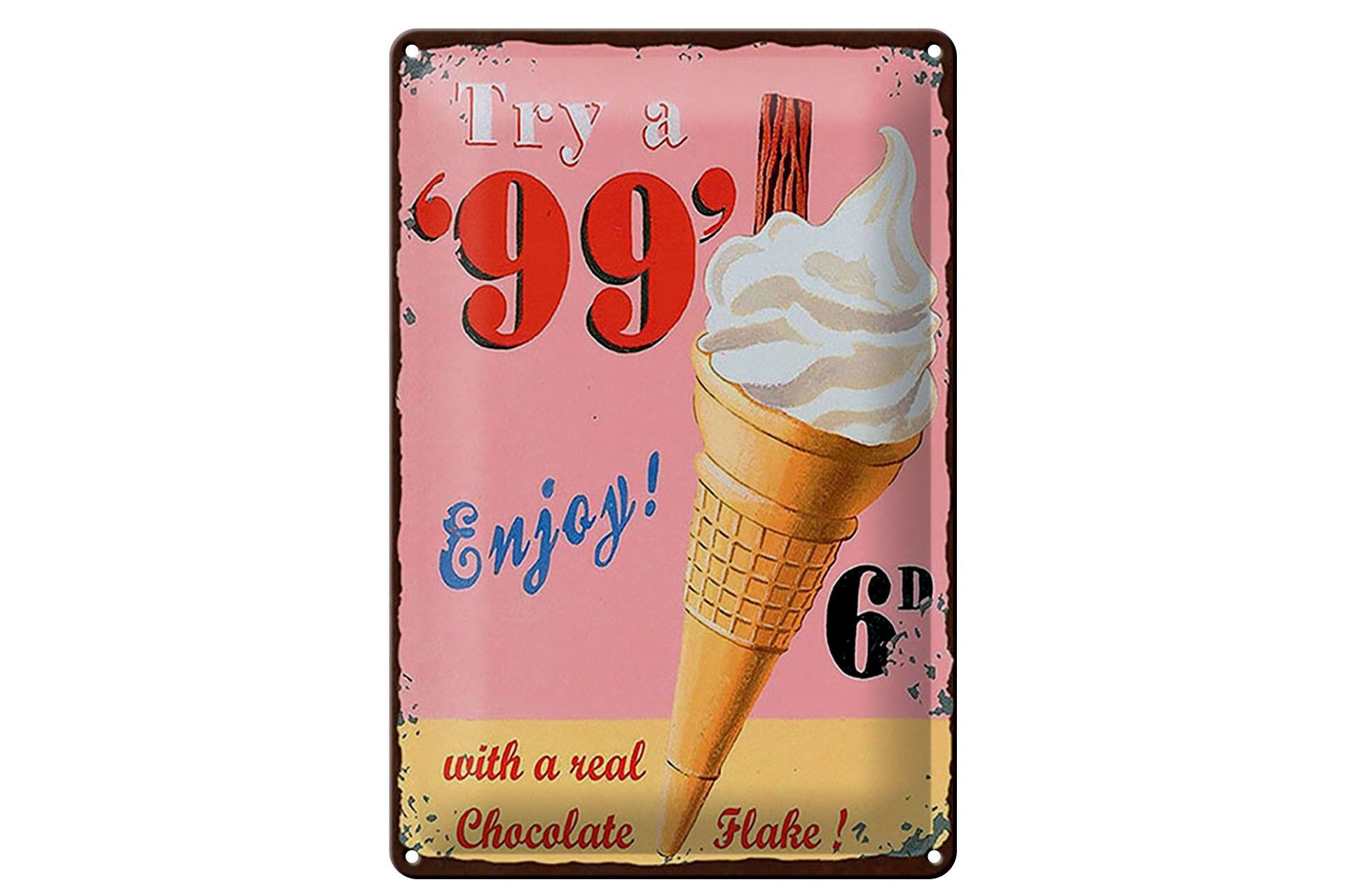 Blechschild Retro 20x30 cm Try 99 ice with a real chocolate Flake Deko Schild