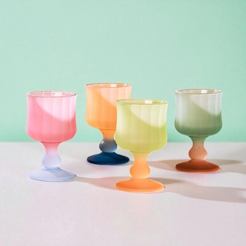 Frosted Gradient Candy Goblet – Pleated Glassware Cup