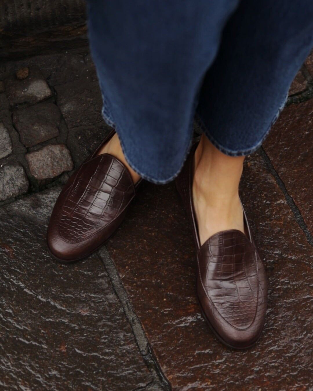Mocassini in pelle - Alva - Croco Chocolate 35-42