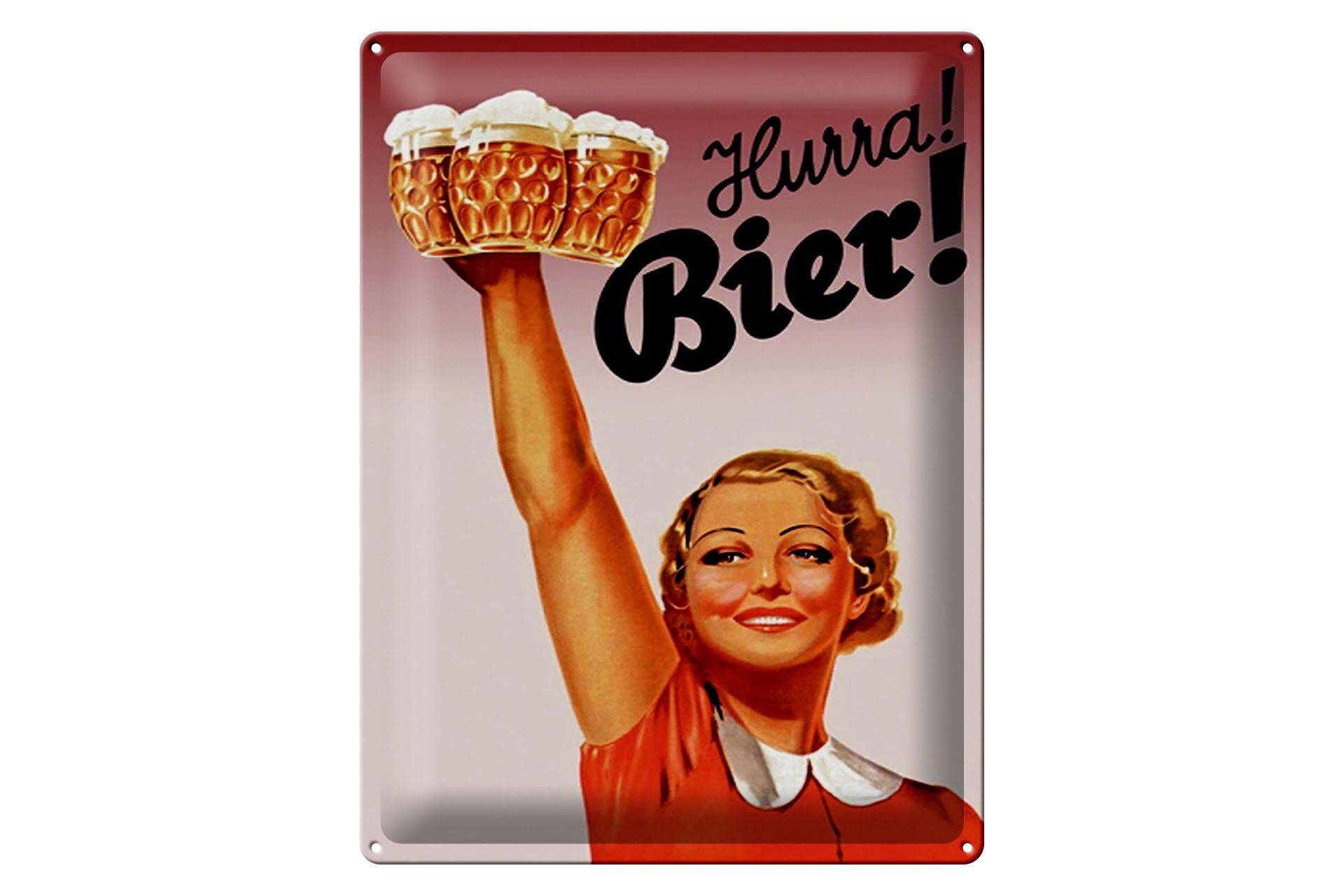 Plaque métallique « Alcool » 30x40 cm, « Vive la bière ! », femme avec verres de bière, plaque décorative