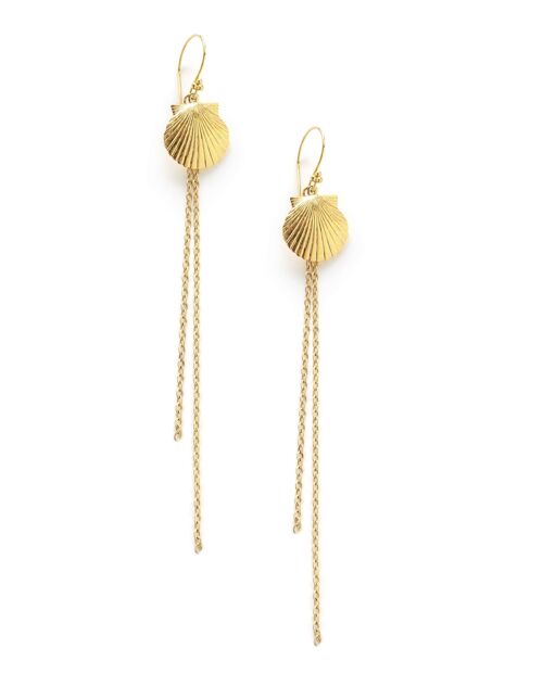 Long gold seashell earrings