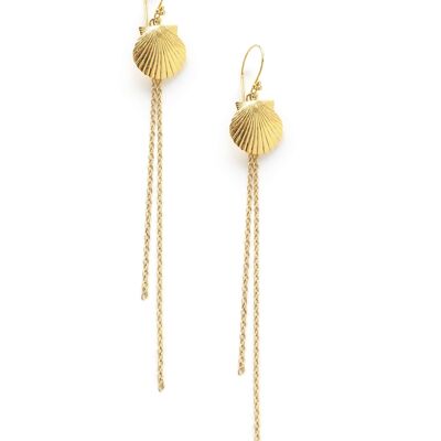 Long gold seashell earrings