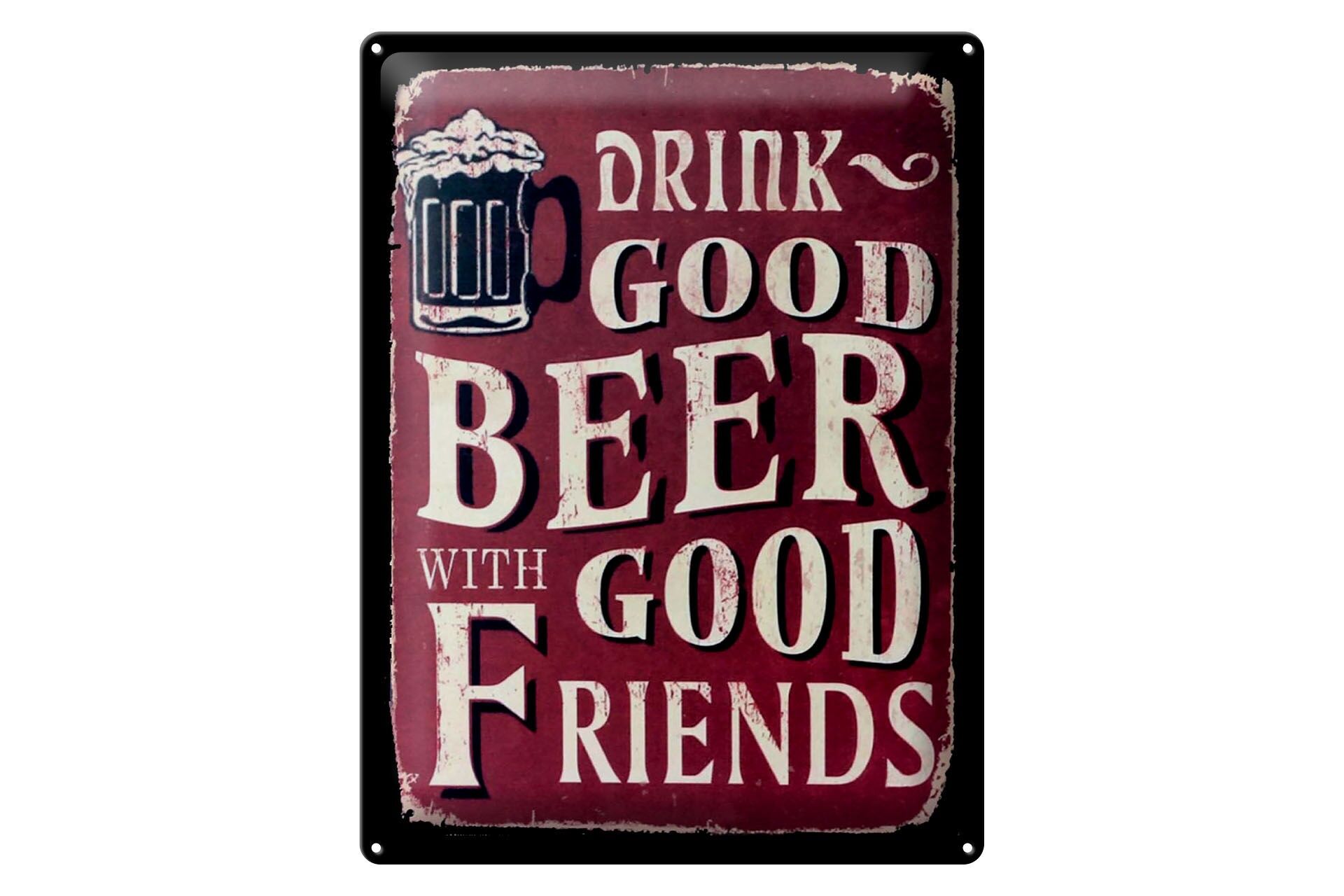 Plaque décorative en métal « Alcool » 30x40 cm - Buvez de la bonne bière entre amis