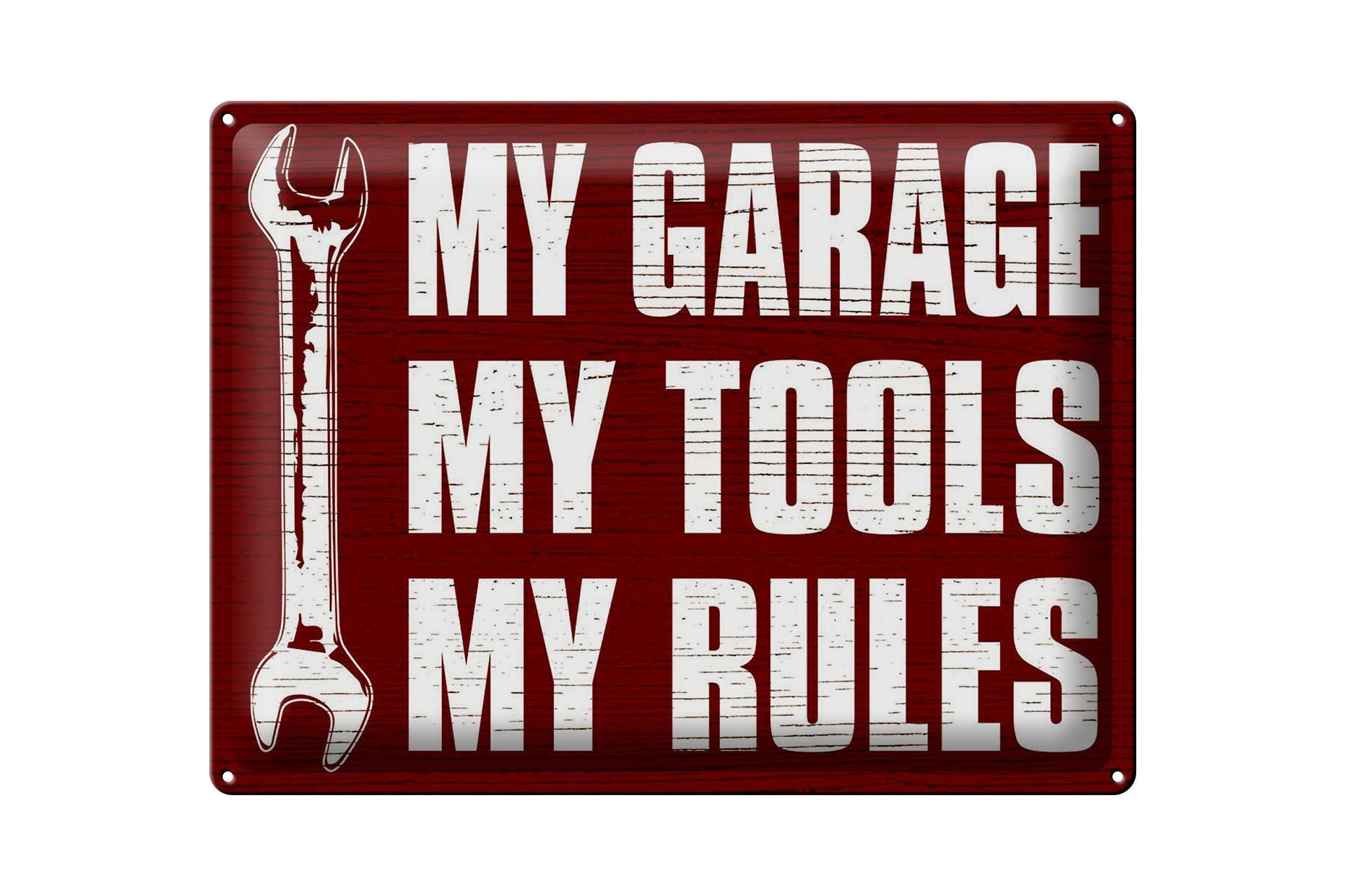Blechschild Spruch 30x40 cm My garage my tools my rules Deko Schild