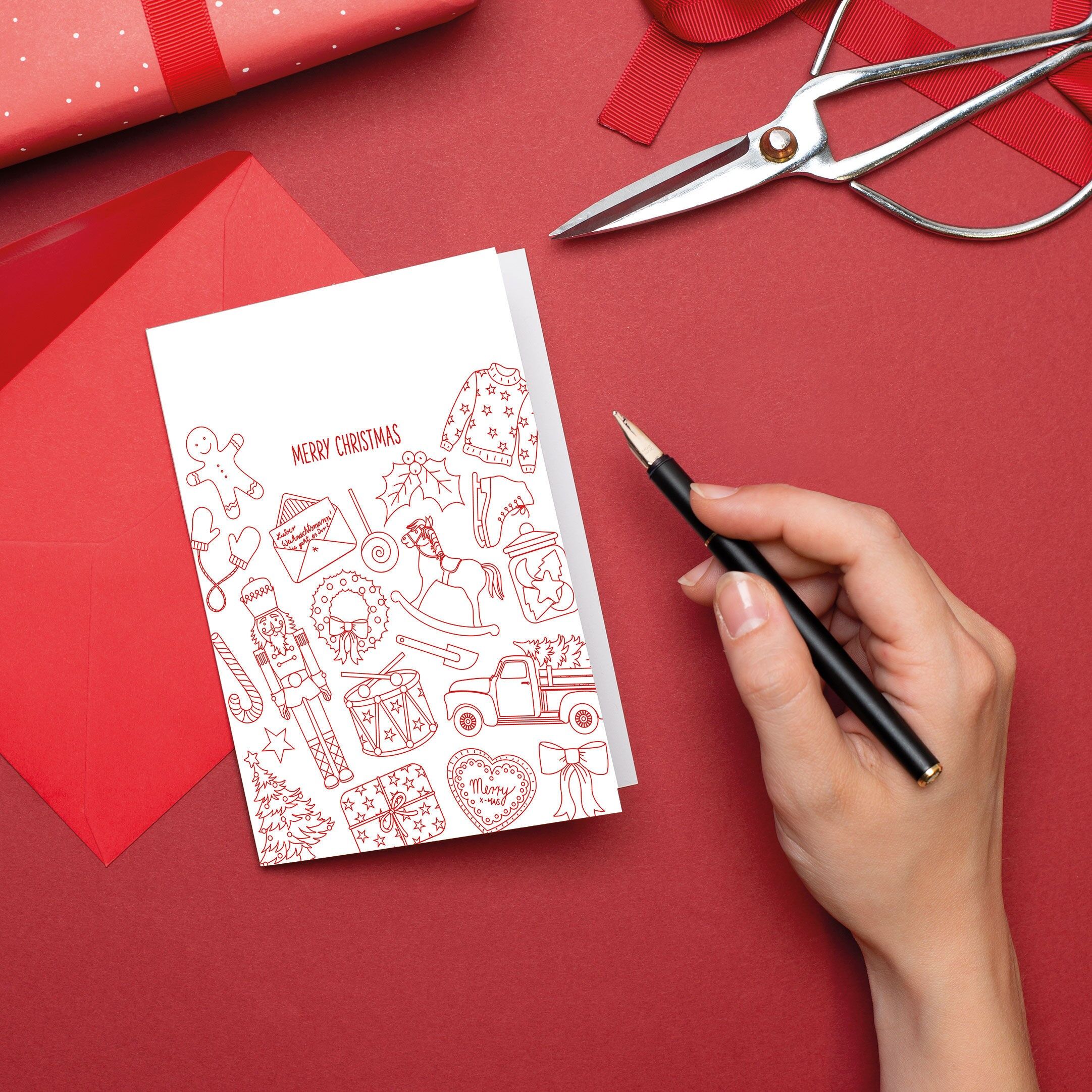 Biglietto di Natale con scarabocchi natalizi "Buon Natale"