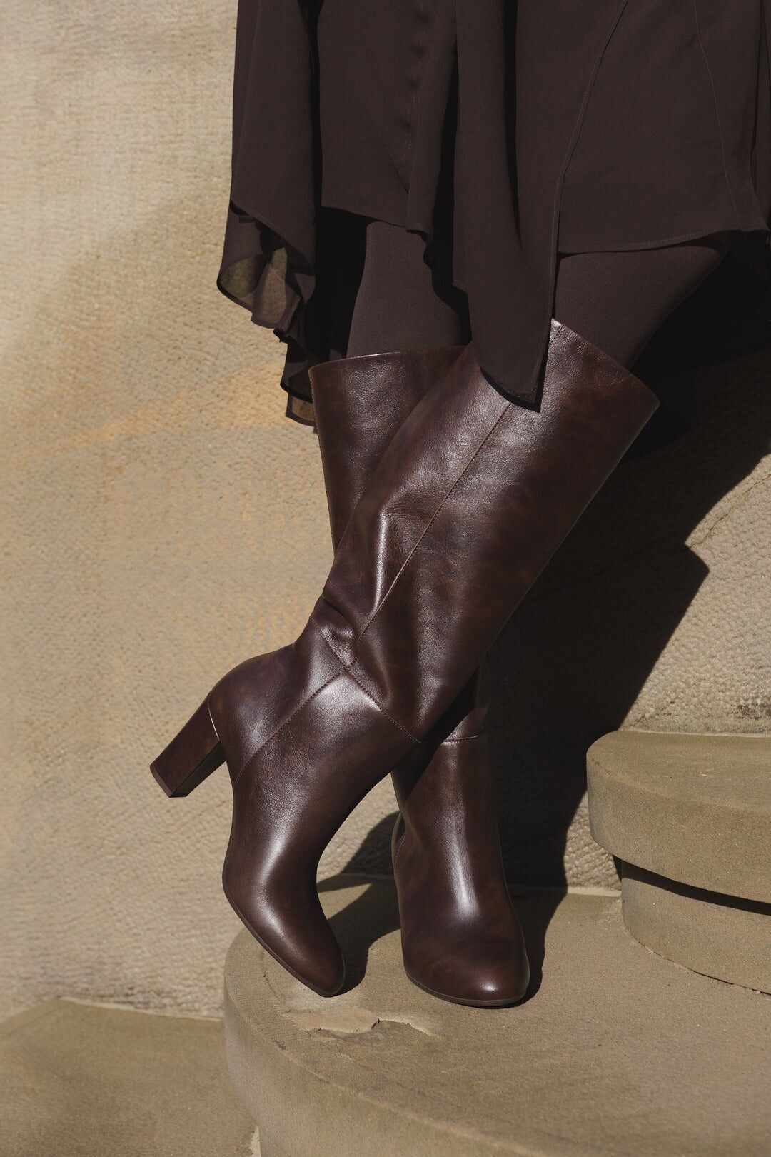 Stivali in pelle con tacco - Florence - marrone cioccolato (7 cm) 35-42