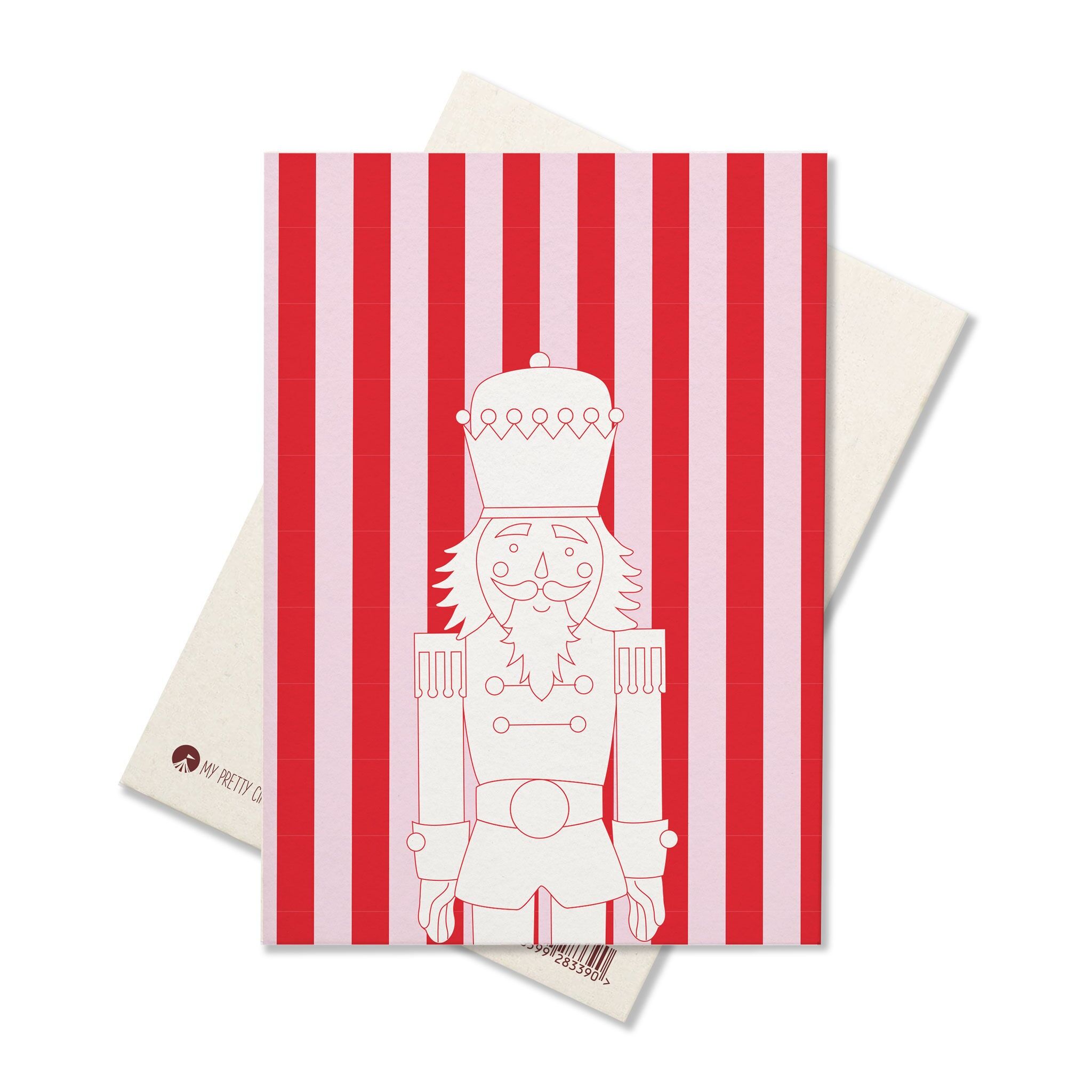 Biglietto di Natale Schiaccianoci - rosso con strisce