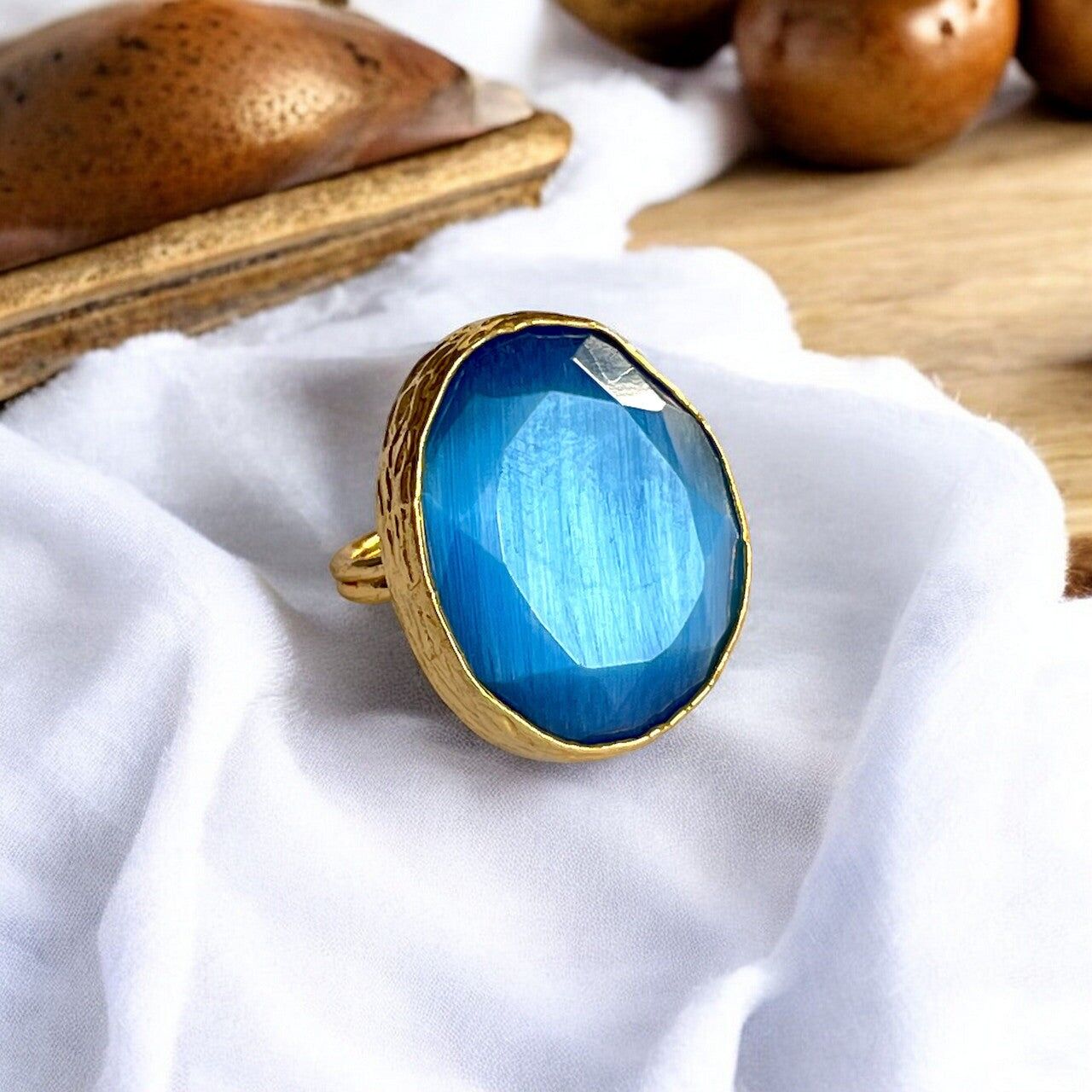 Anello "SIRENA" con pietra naturale di agata blu