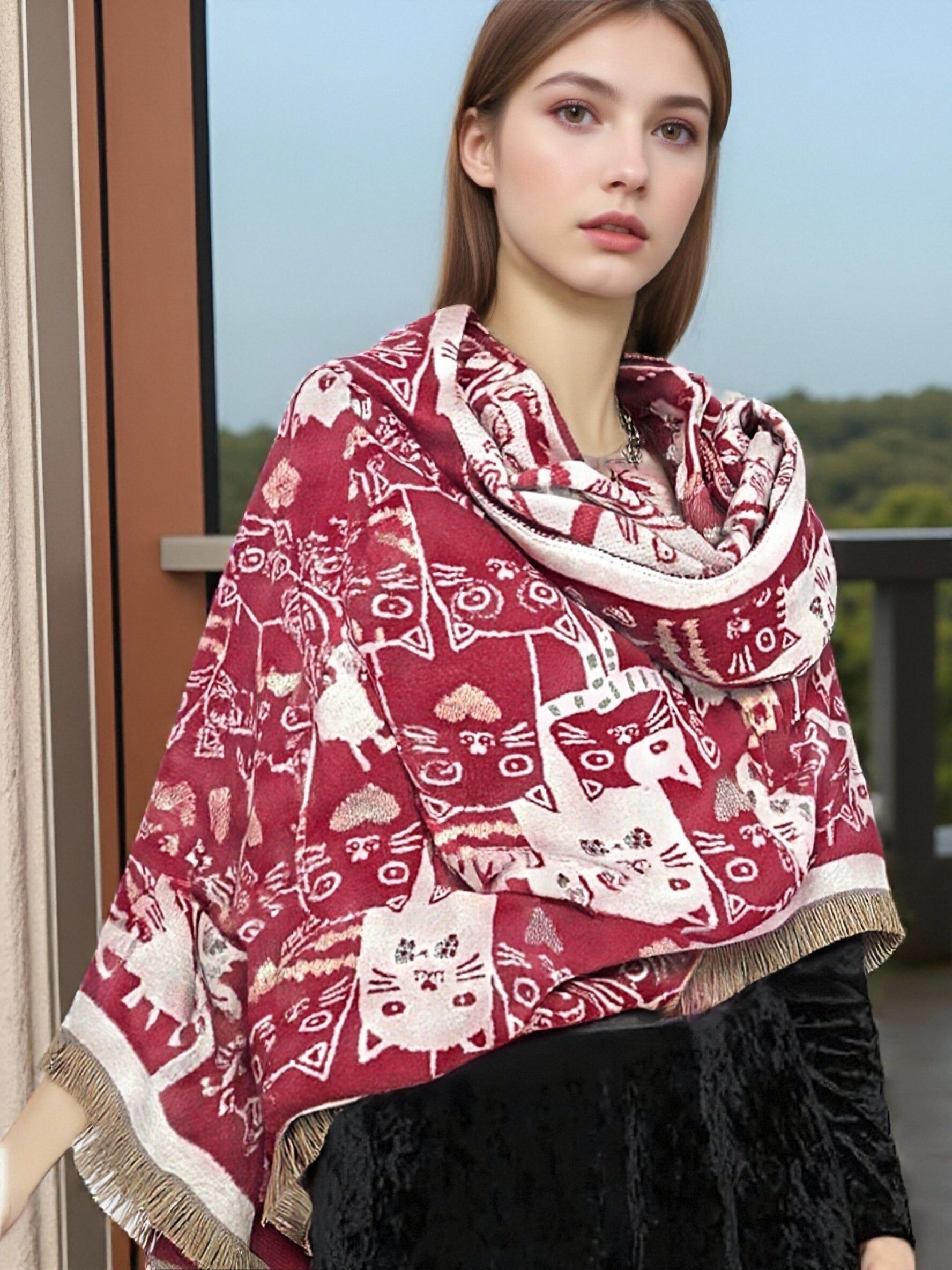 Bufanda de doble faz con tacto de cachemir y bolsa de regalo – Accesorio de moda de invierno de la colección Coveri, 253008