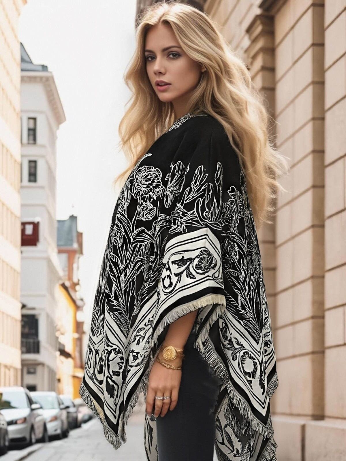 Bufanda de doble faz con tacto de cachemir y bolsa de regalo – Accesorio de moda de invierno de la colección Coveri, 253104