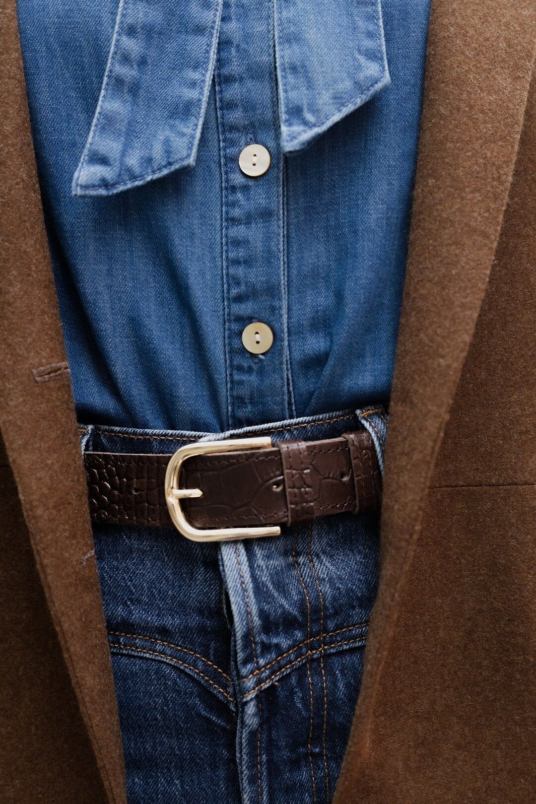 cintura in pelle fatta a mano (3 cm) - Zoya - Croco Chocolate (2 misure)