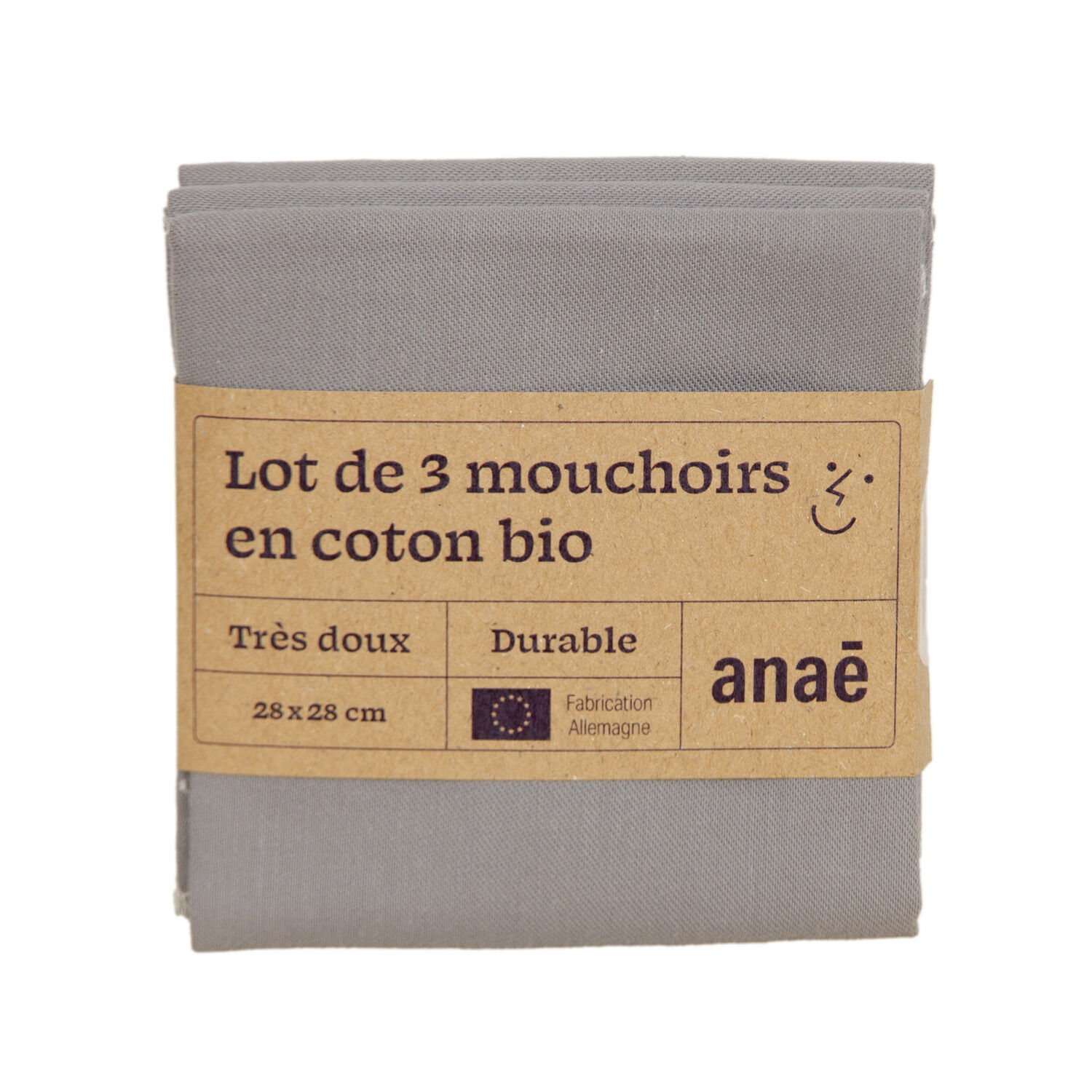 Set of 3 grey organic cotton handkerchiefs