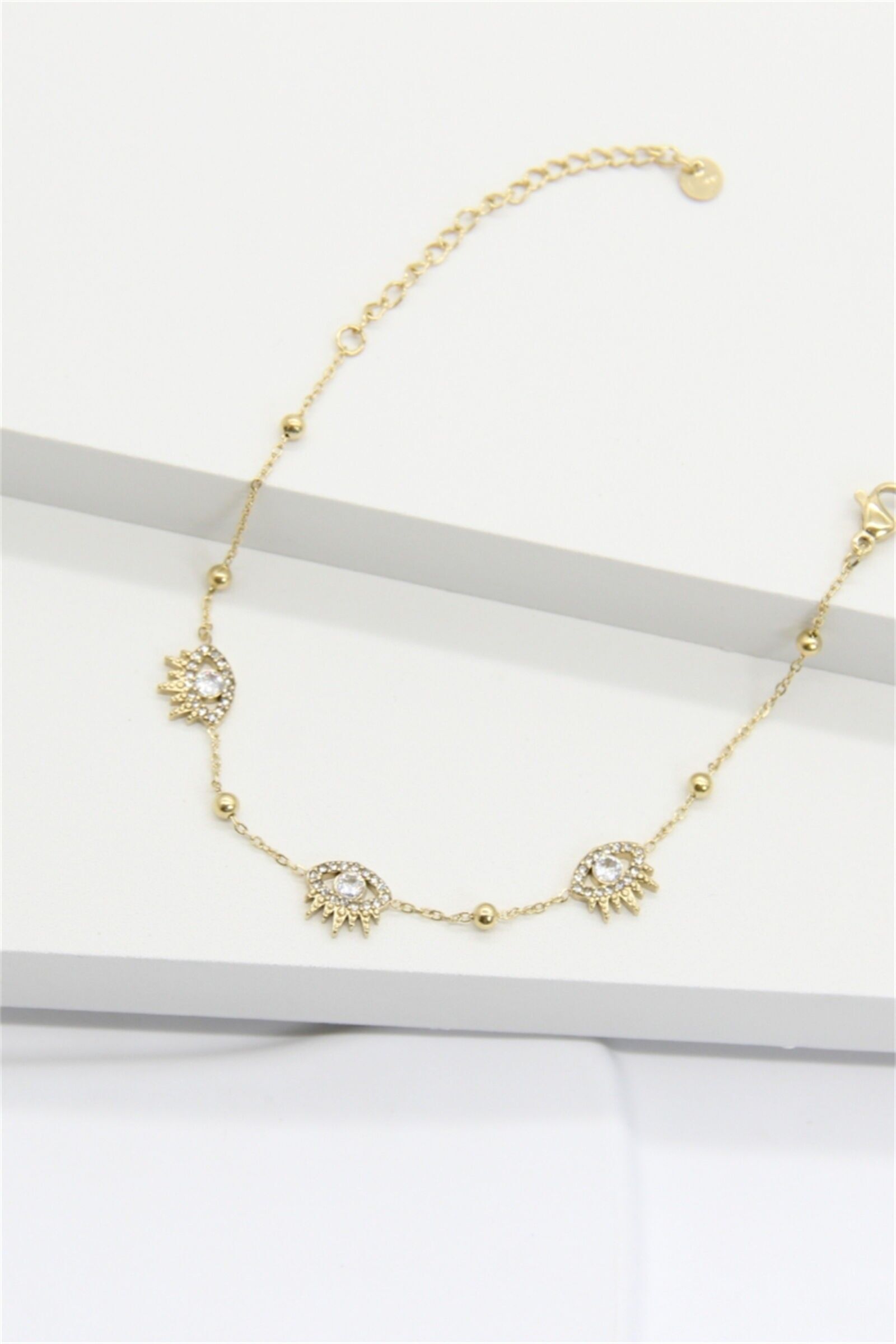 Vergoldetes Armband mit funkelndem Auge – Schutz und Eleganz aus Edelstahl