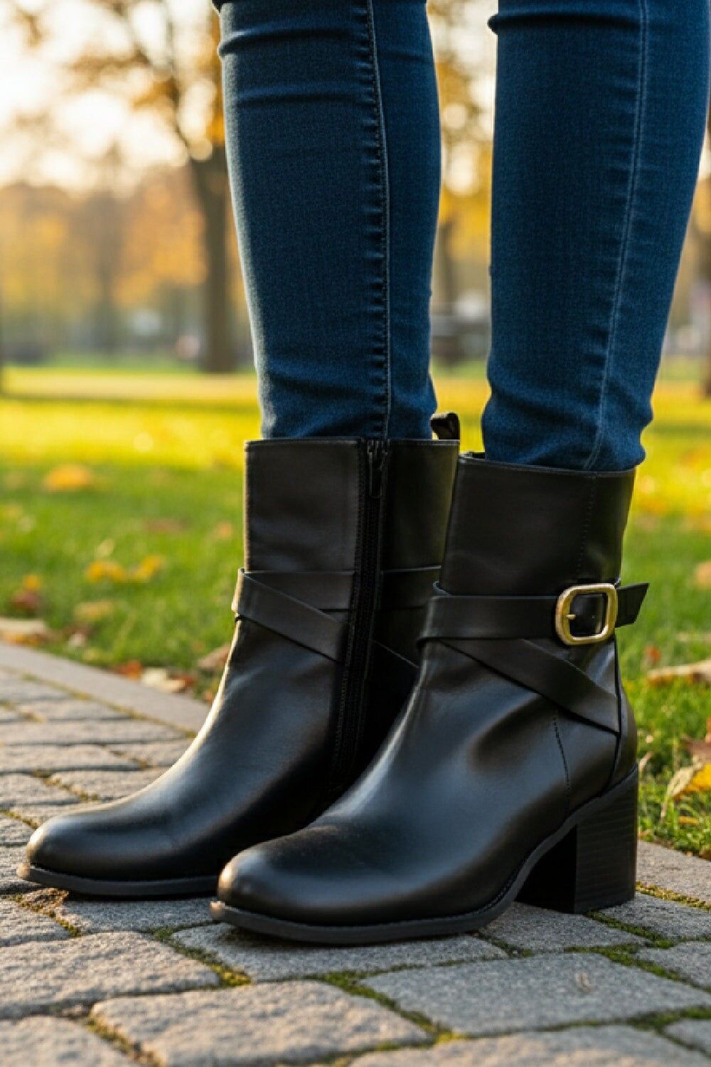 STIVALI NERI CON TACCO A QUADRETTI (CONFEZIONE DA 12 PAIA UK3-UK8)