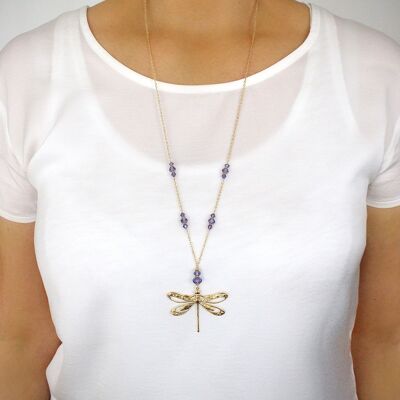 Long dragonfly necklace with tanzanite crystals