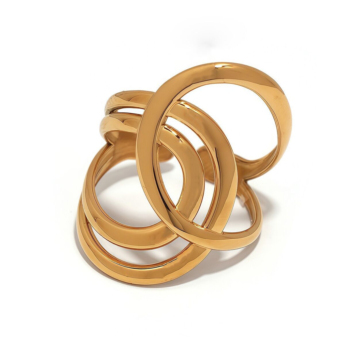 Anello regolabile placcato oro con motivo traforato e cerchi intrecciati