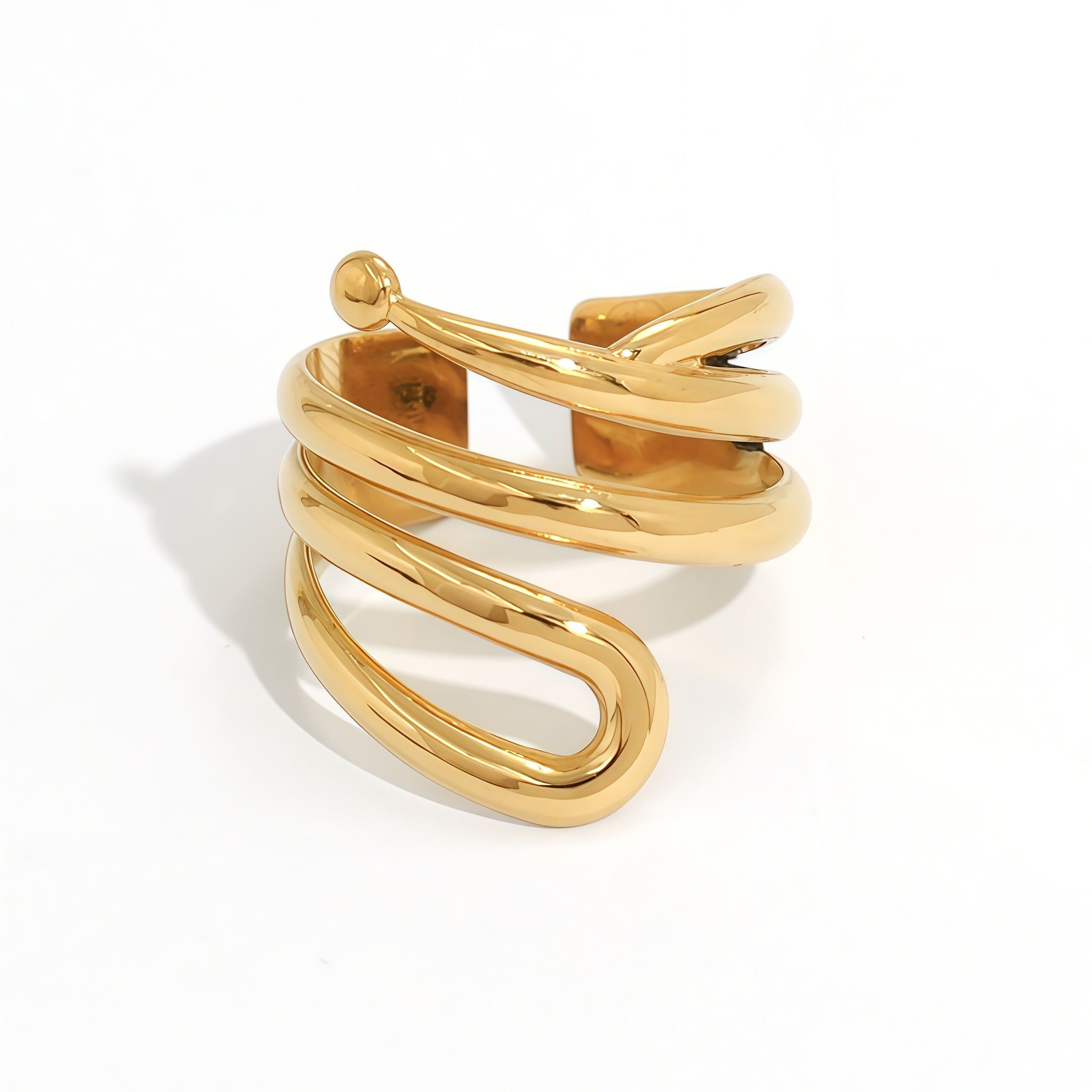 Anello regolabile in oro con motivo traforato e linee ondulate