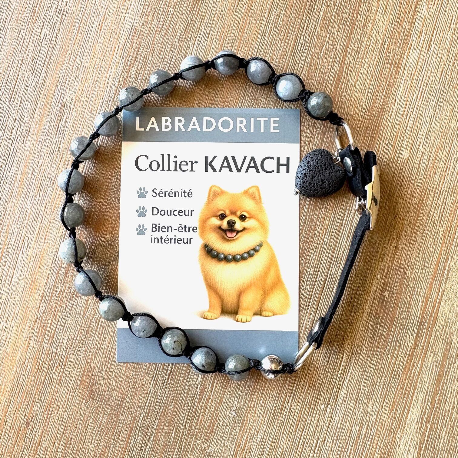 Collier KAVACH pour chien et chat  en labradorite : anxiété - nervosité - 8 tailles disponibles
