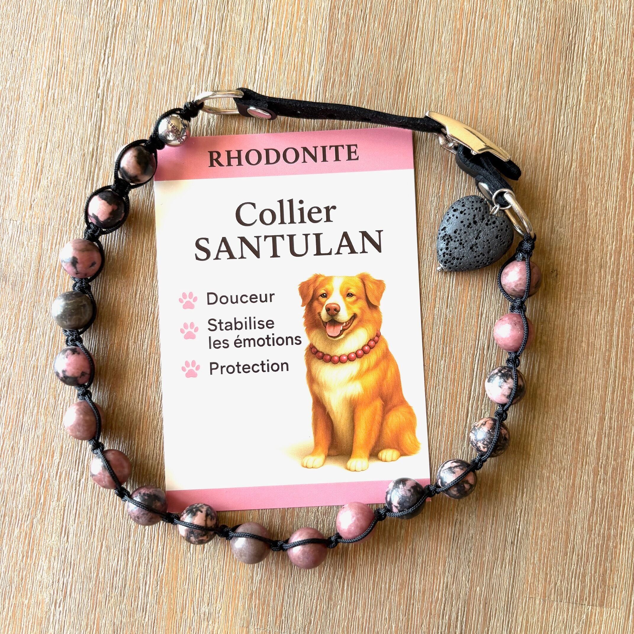 SANTULAN rhodonite collar for dogs and cats: gentle - protective - 8 sizes available
