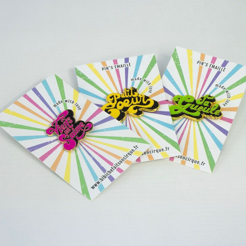 Trio de pin's émaillés - Petit coeur - Viens on s'aime - Ta gueule