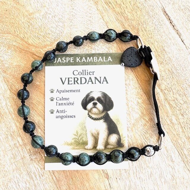 Collier VERDANA pour chien et chat en jaspe kambaba : anxiété - angoisse - 8 tailles disponibles