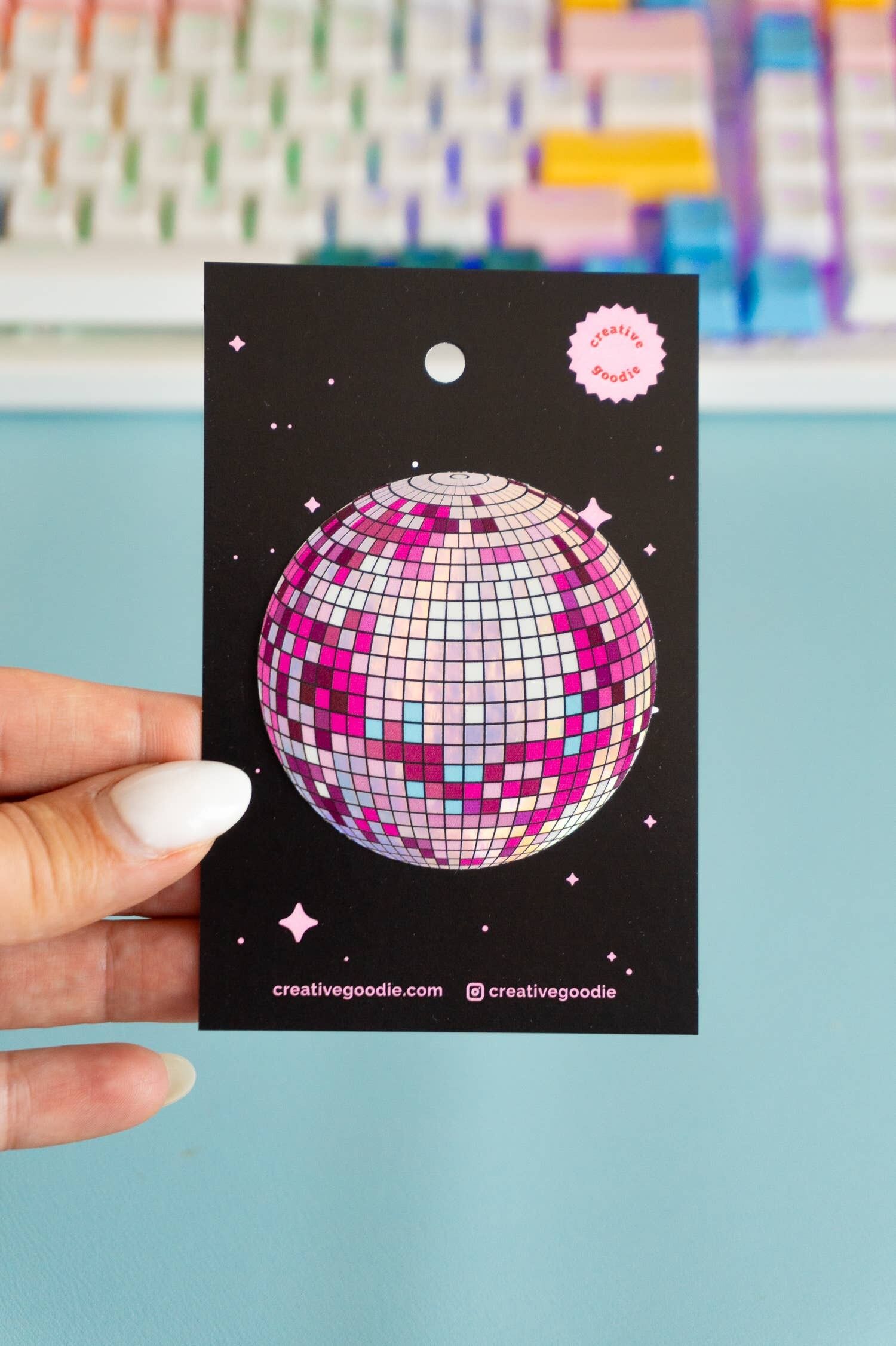 Pinker holografischer Discokugel-Aufkleber