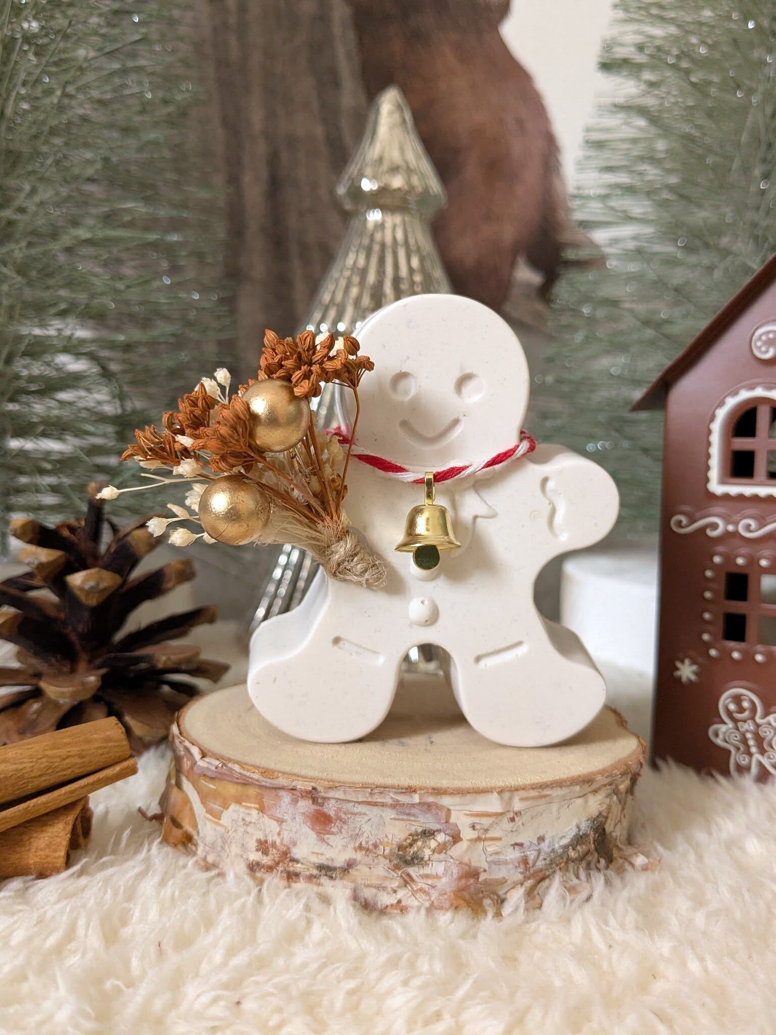 Pan di zenzero in Jesmonite e il suo bouquet di fiori secchi | Winter Delight